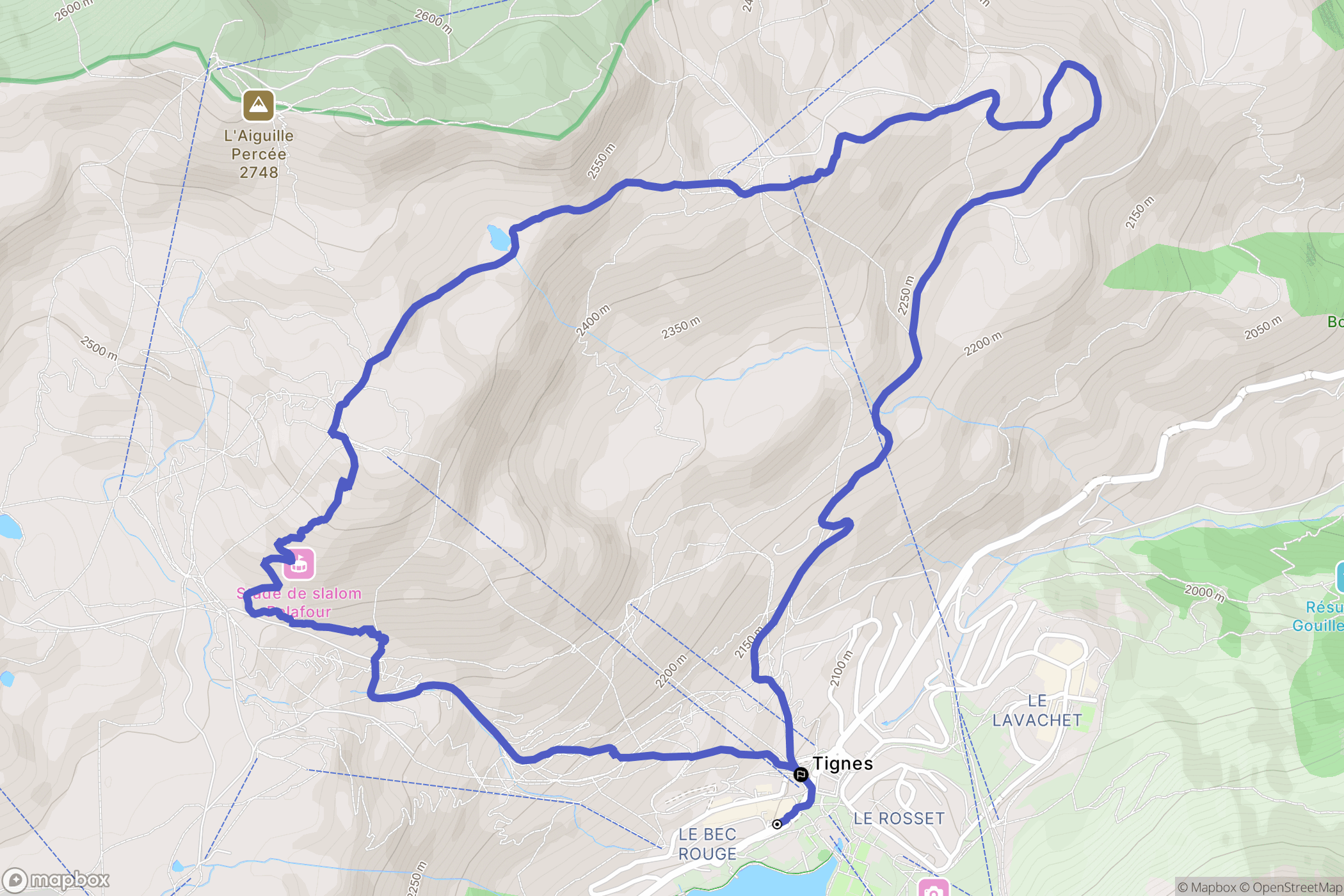Tignes : carte du parcours de randonnée - France