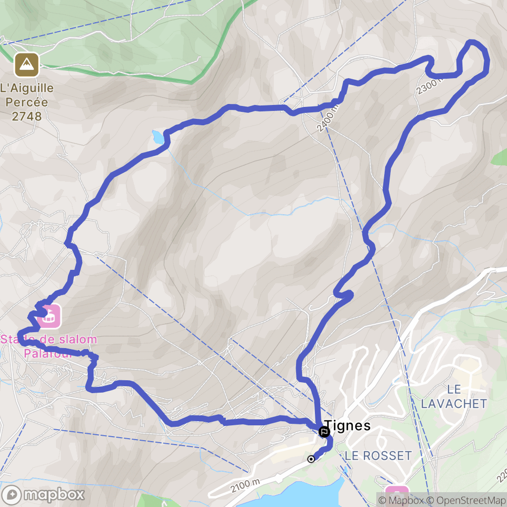 Tignes : carte du parcours de randonnée - France