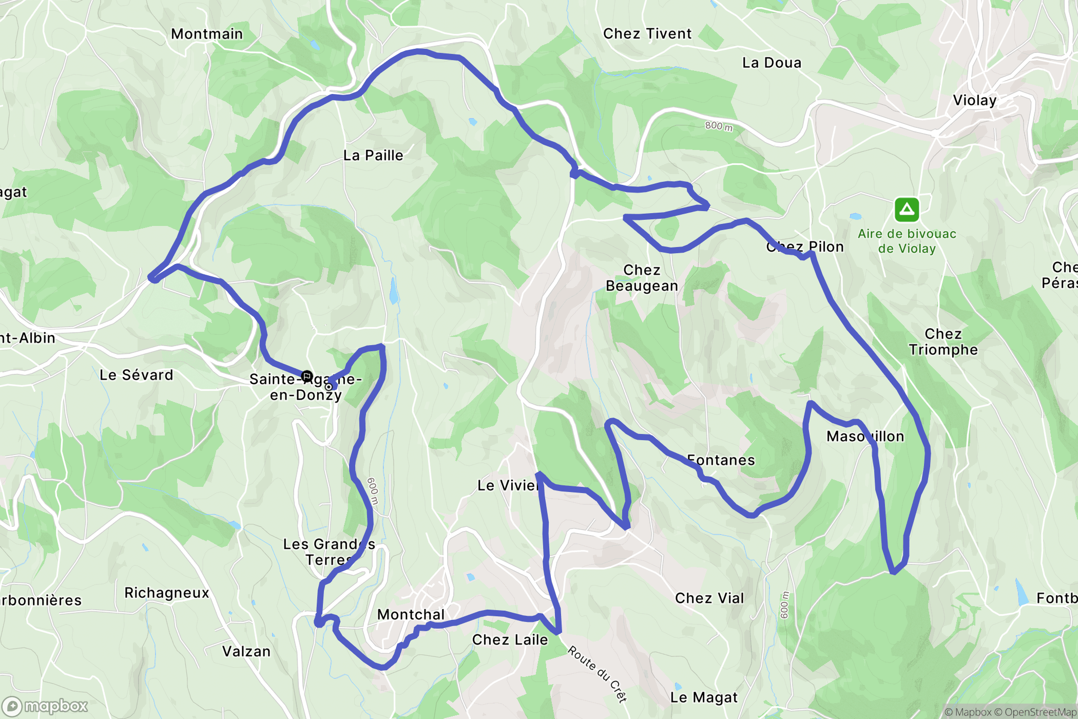 Sainte-Agathe-en-Donzy : carte du parcours de randonnée - France