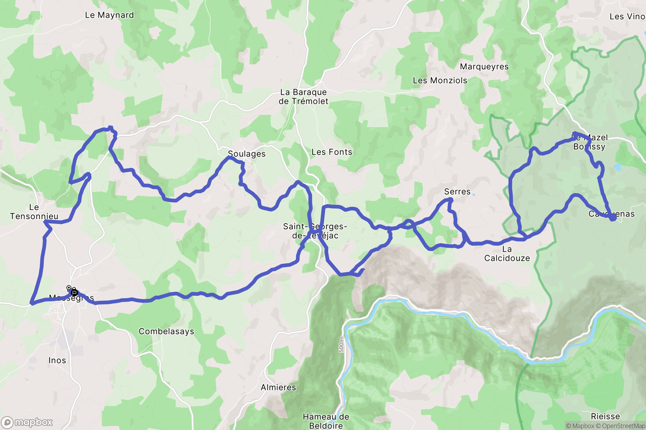Massegros Causses Gorges : carte du parcours de randonnée - France