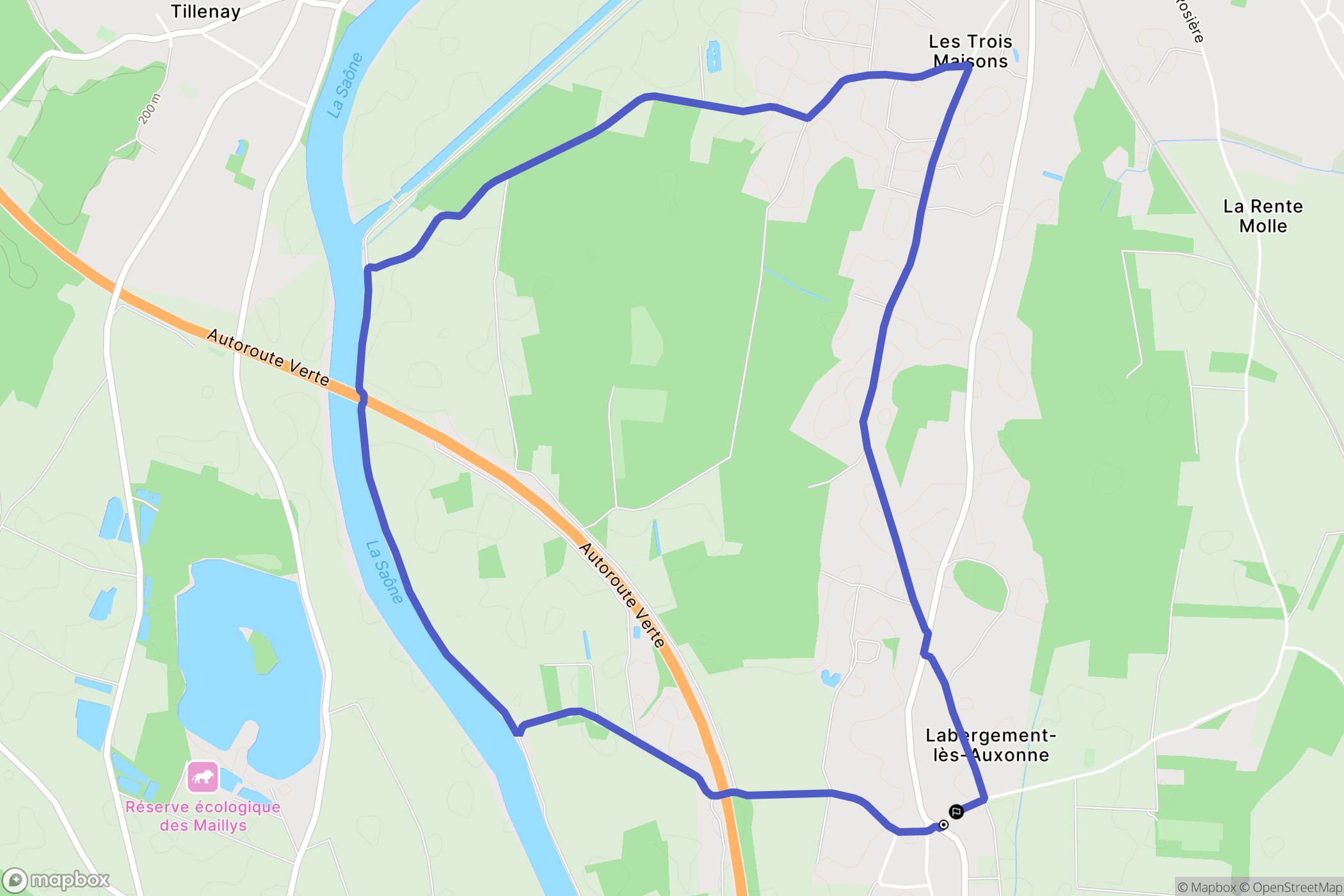 Labergement-lès-Auxonne : carte du parcours de randonnée - France