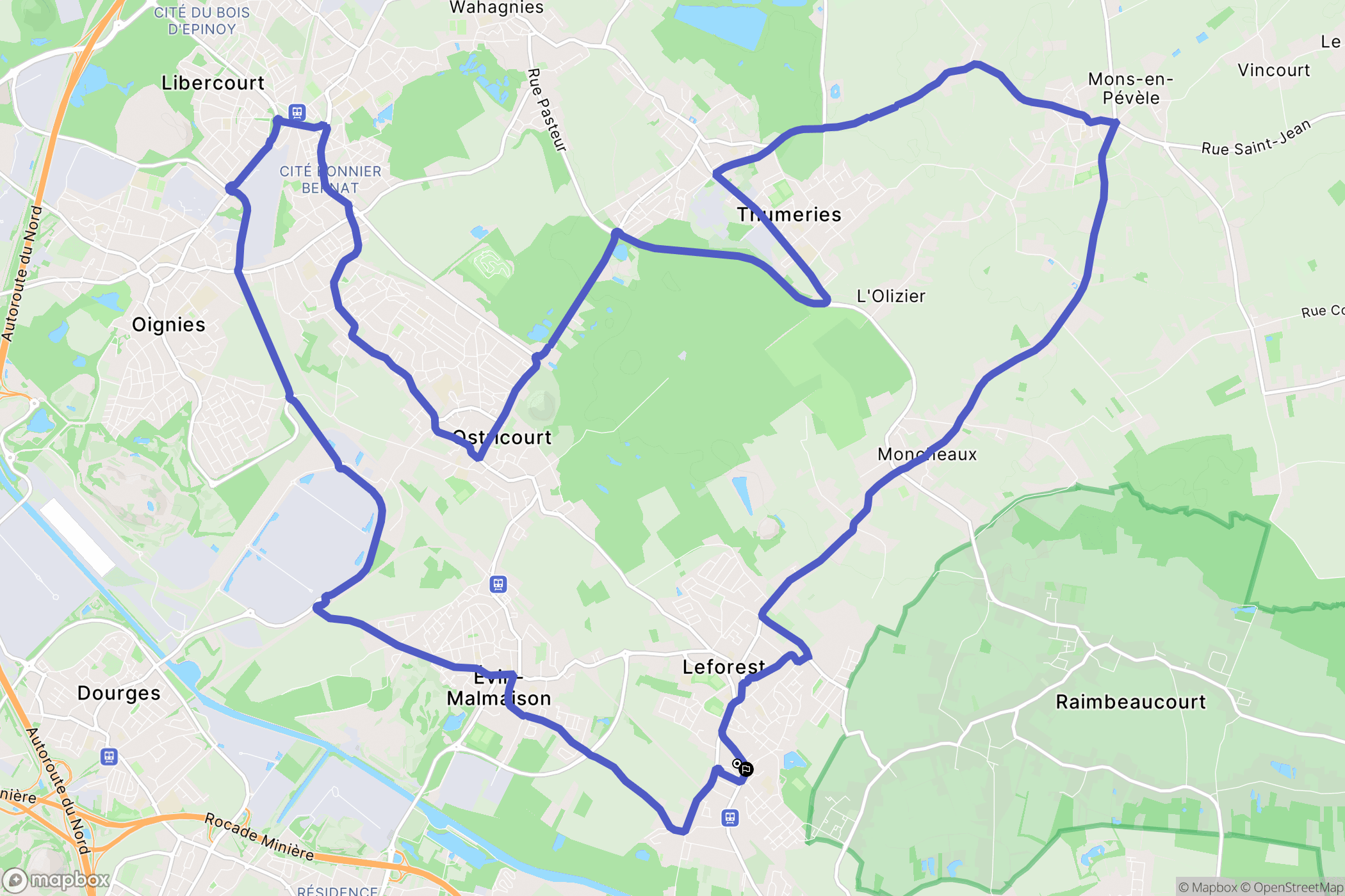 Leforest : carte du parcours de randonnée - France