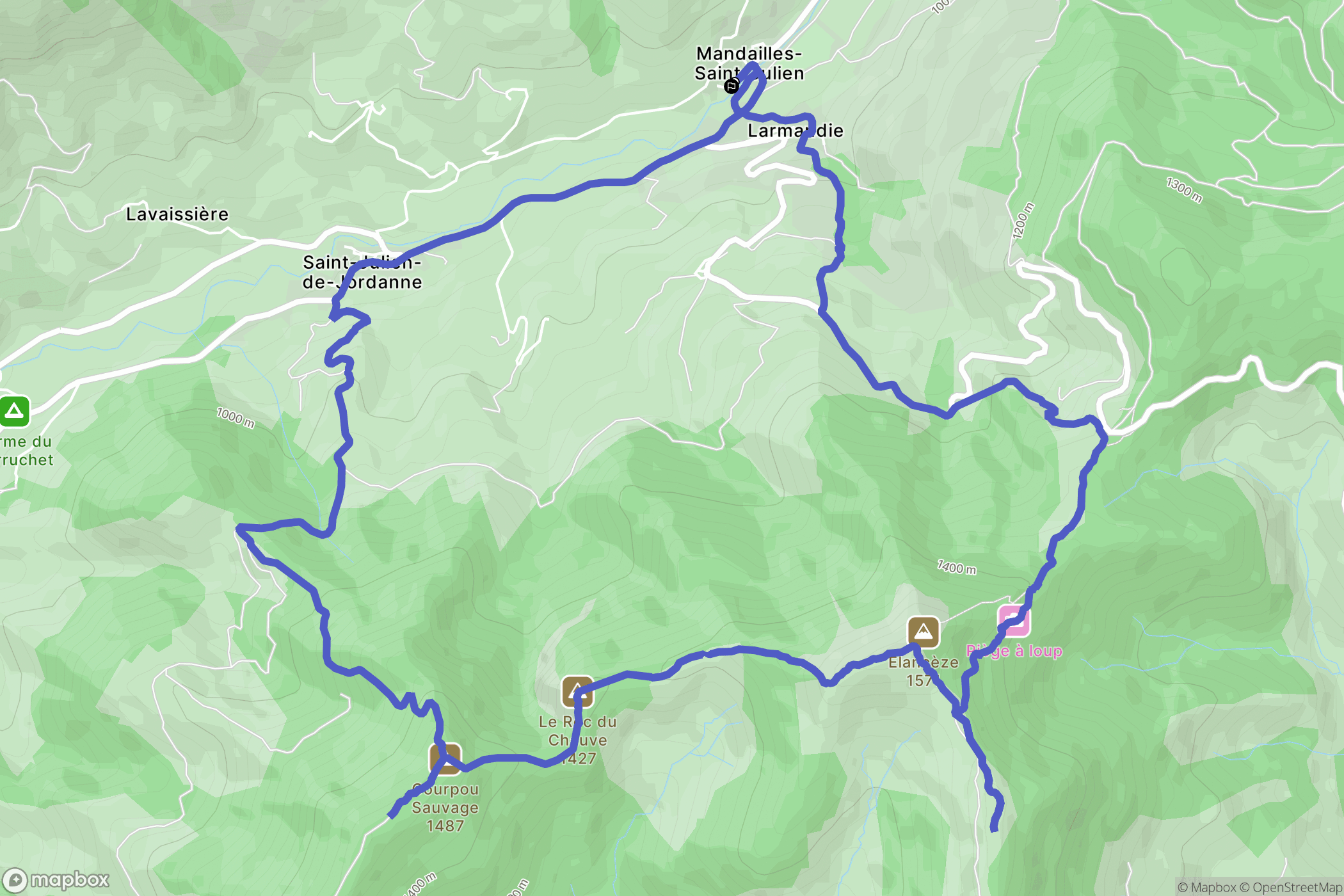 Mandailles-Saint-Julien : carte du parcours de randonnée - France