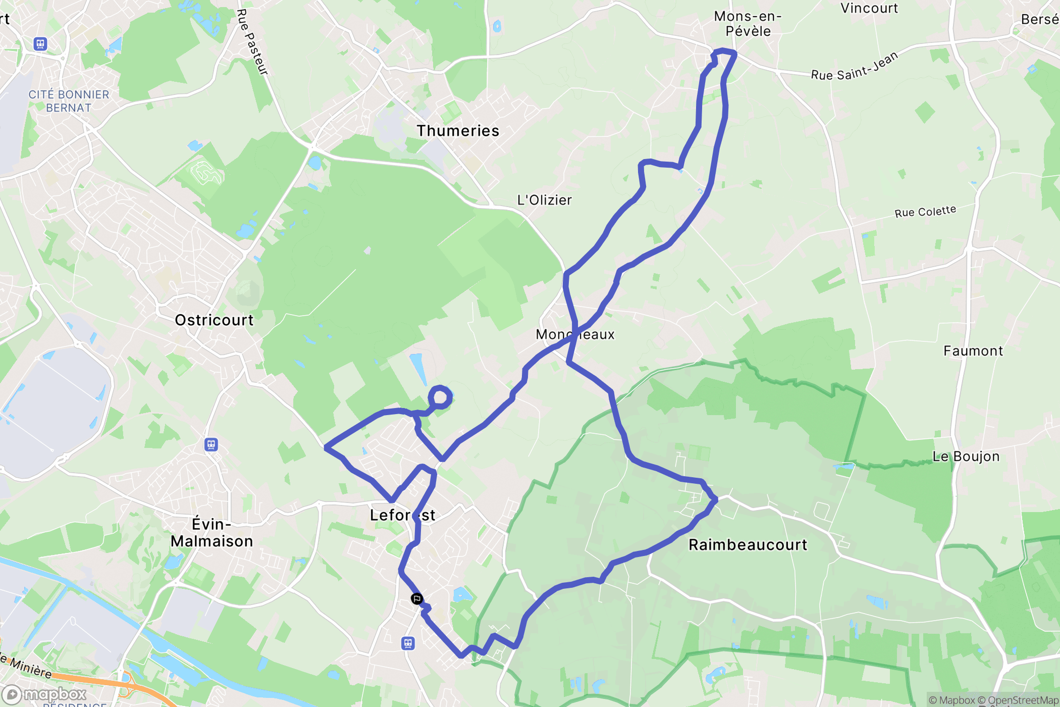 Leforest : carte du parcours de randonnée - France