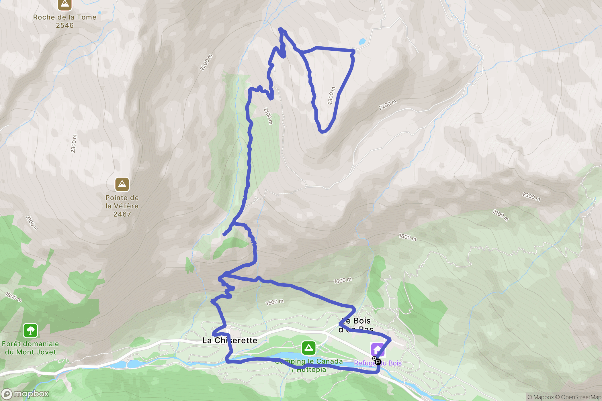Champagny-en-Vanoise : carte du parcours de randonnée - France