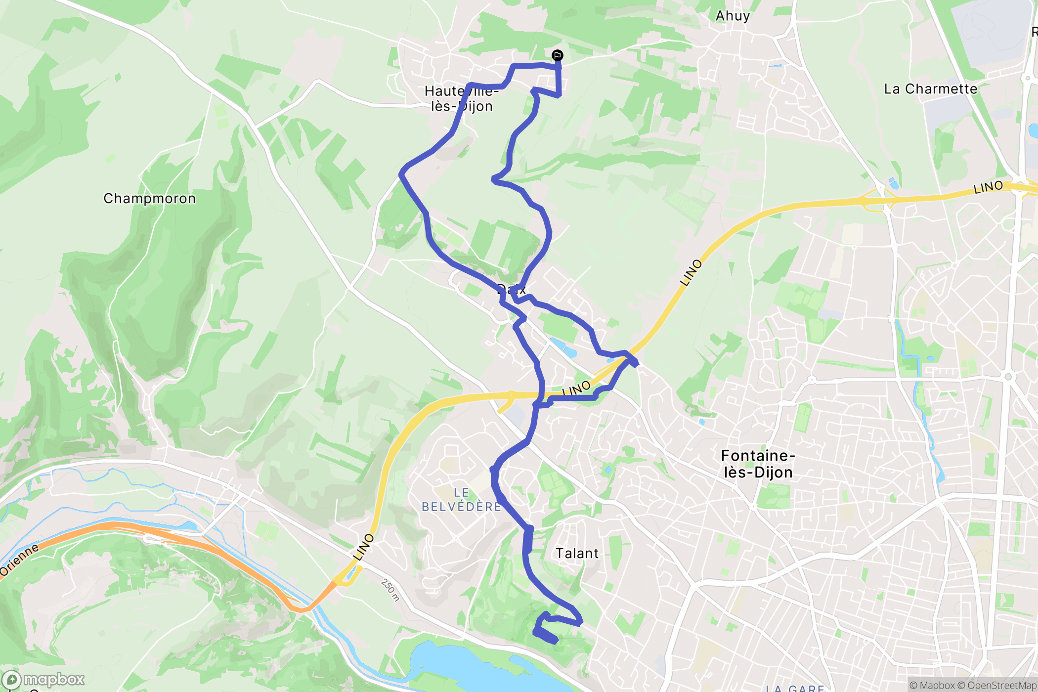 Hauteville-lès-Dijon : carte du parcours de randonnée - France