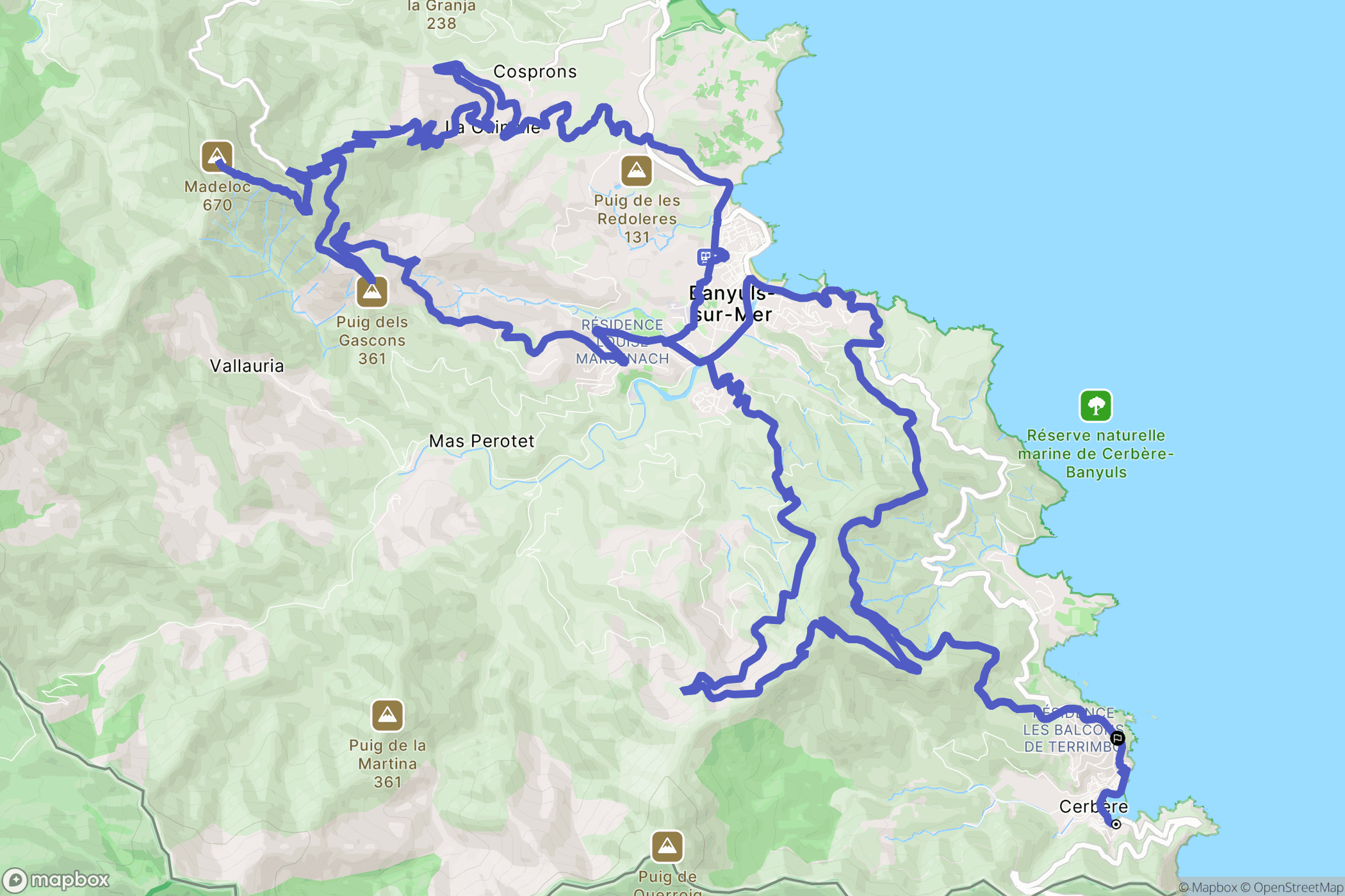 Cerbère : carte du parcours de randonnée - France