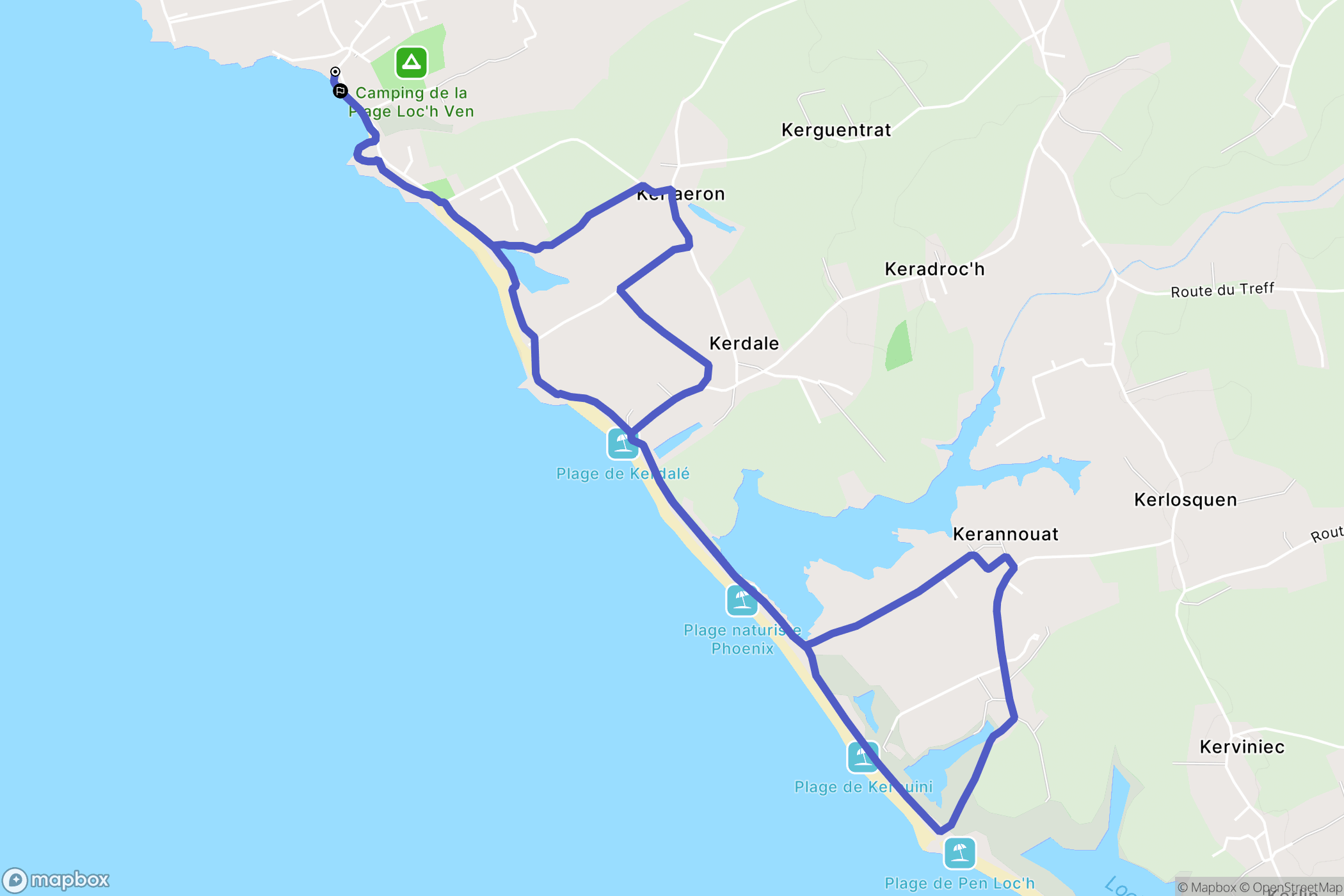 Trégunc : carte du parcours de randonnée - France