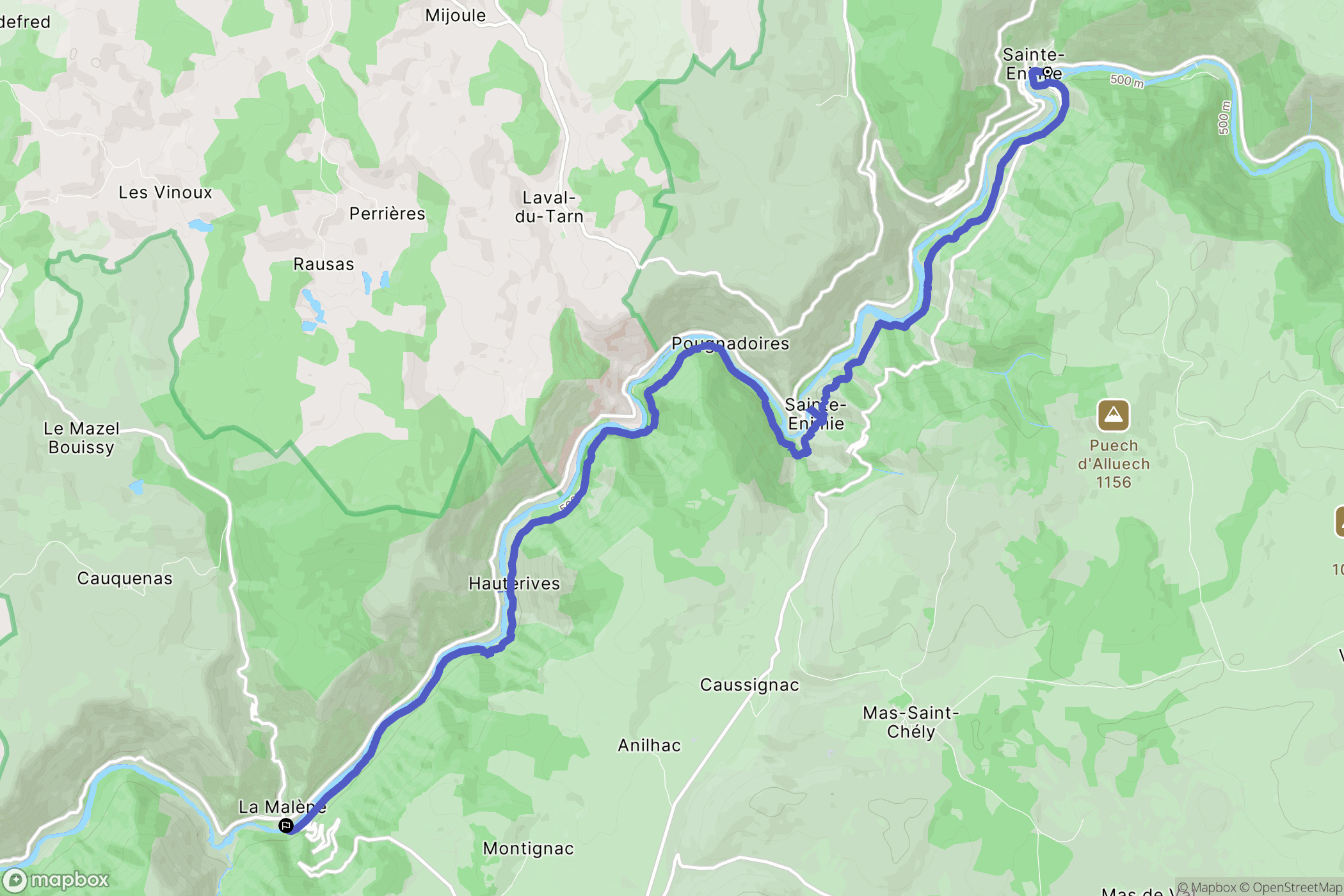 Gorges du Tarn Causses : carte du parcours de randonnée - France