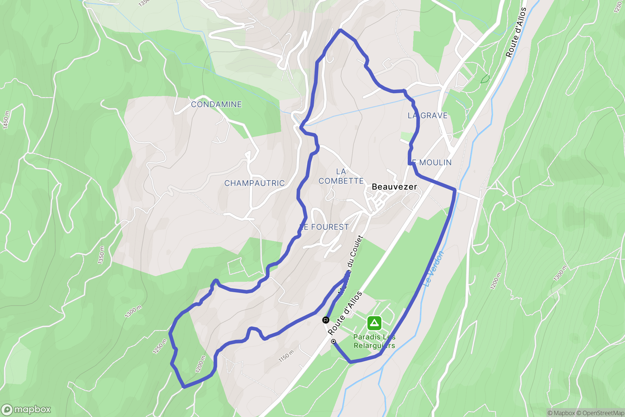 Beauvezer : carte du parcours de randonnée - France