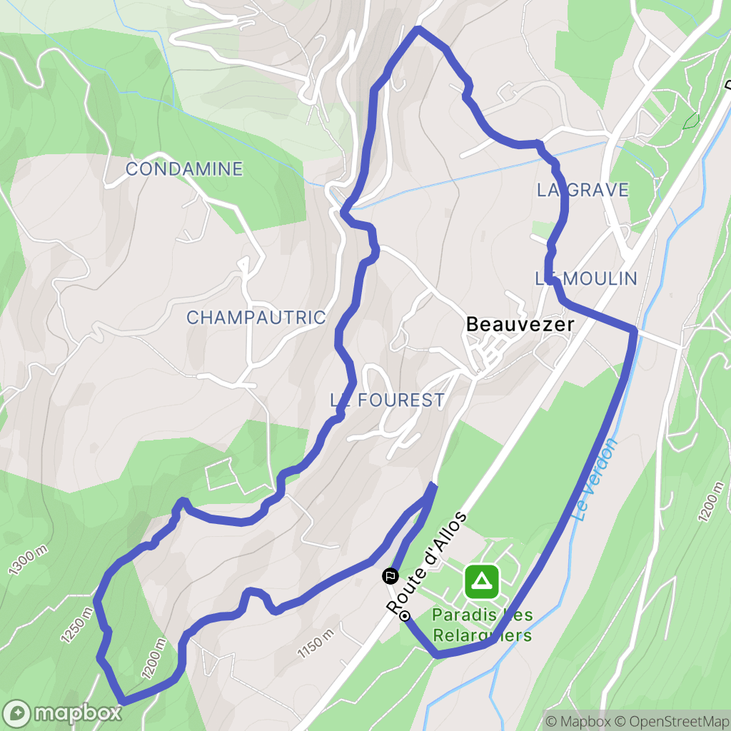 Beauvezer : carte du parcours de randonnée - France