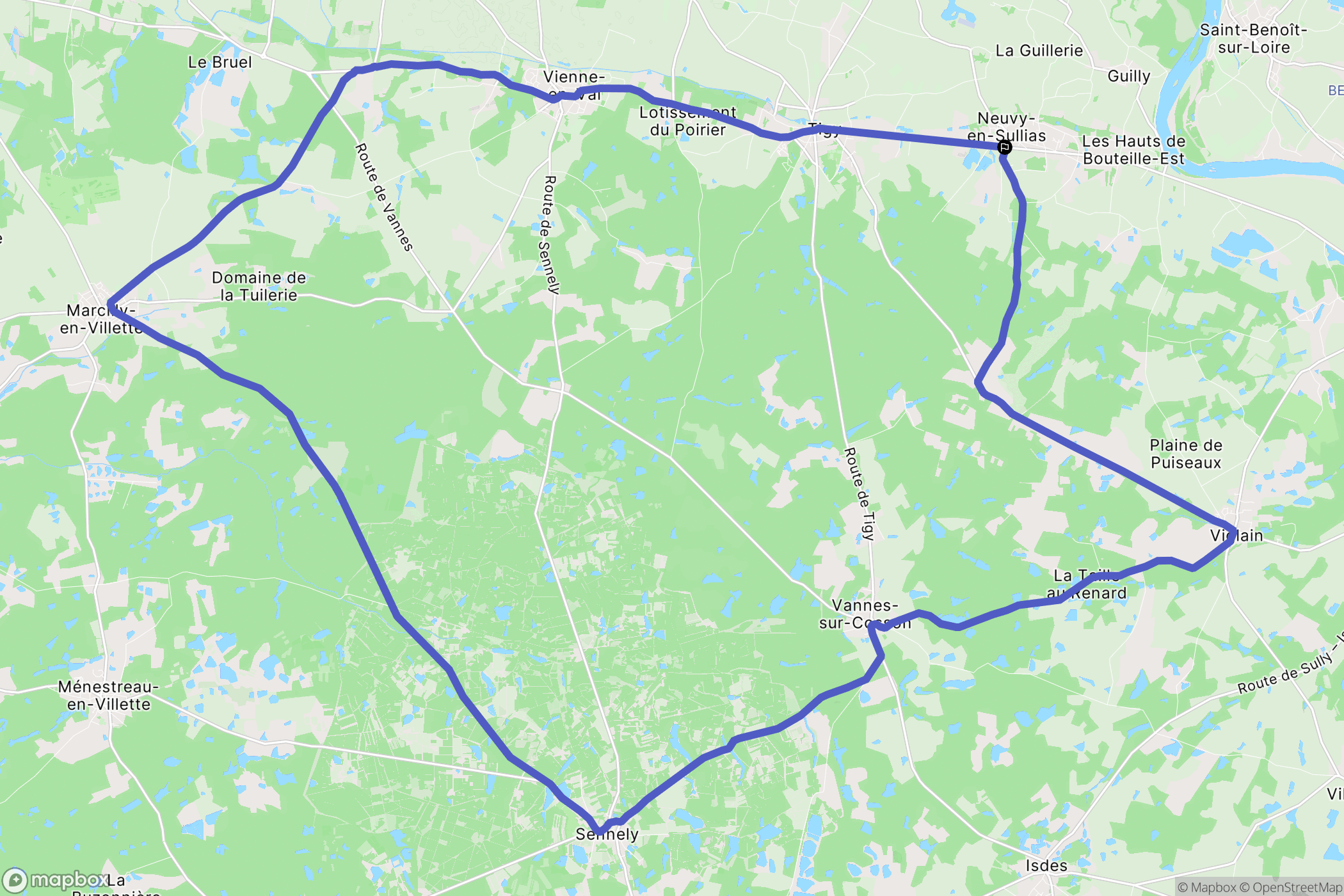 Neuvy-en-Sullias : carte du parcours de randonnée - France