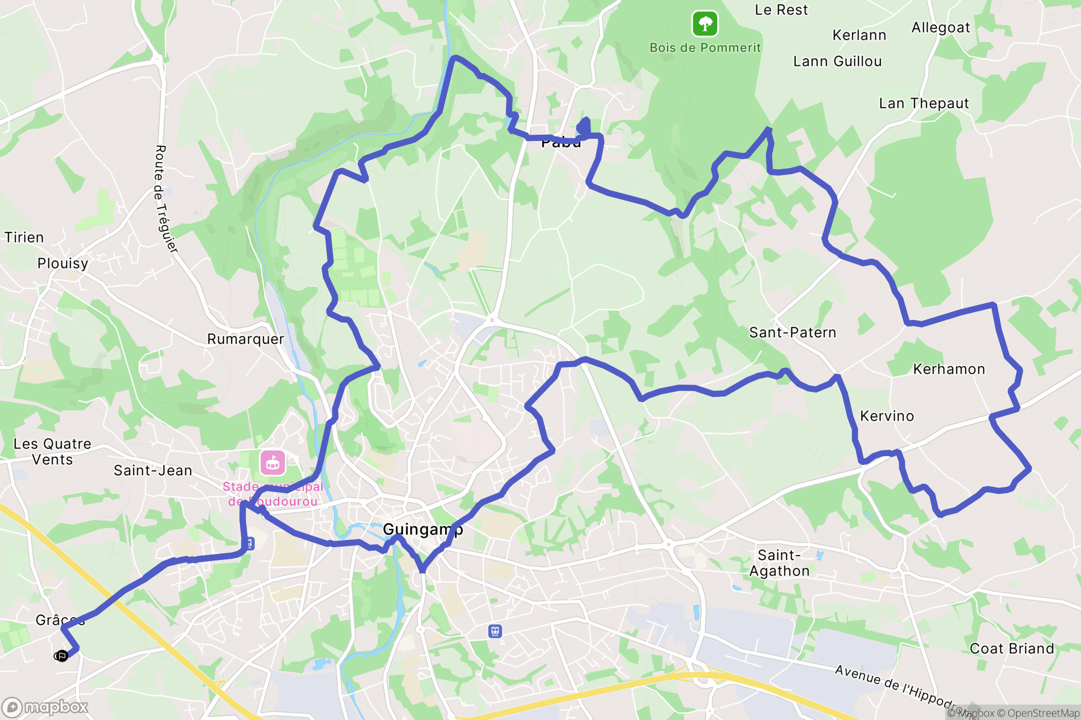 Grâces : carte du parcours de randonnée - France