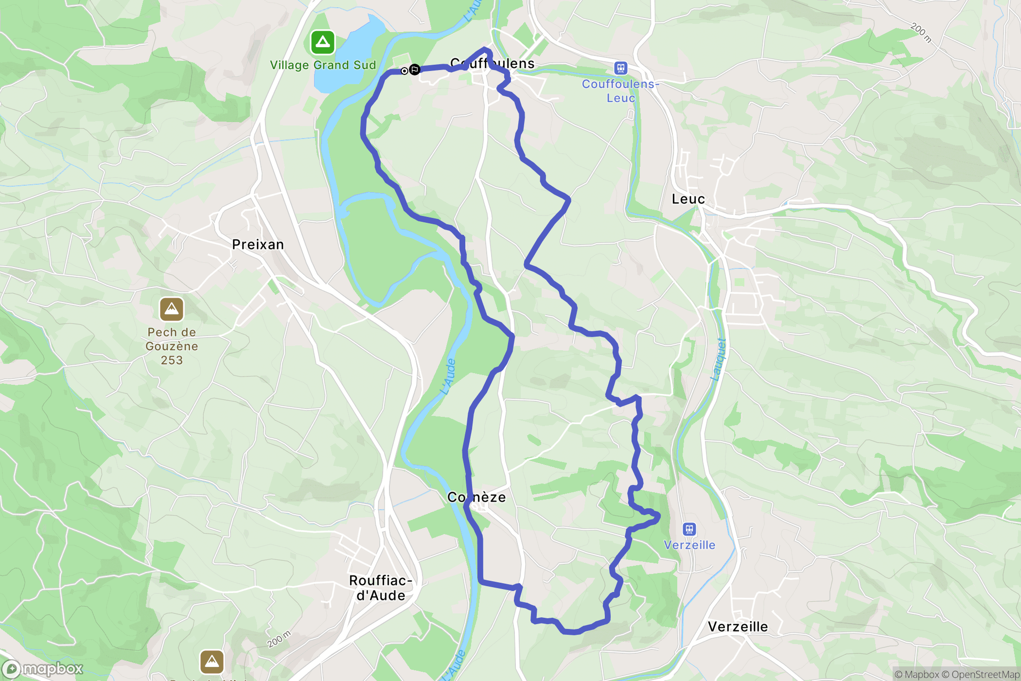Couffoulens : carte du parcours de randonnée - France