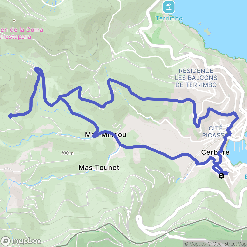 Cerbère : carte du parcours de randonnée - France