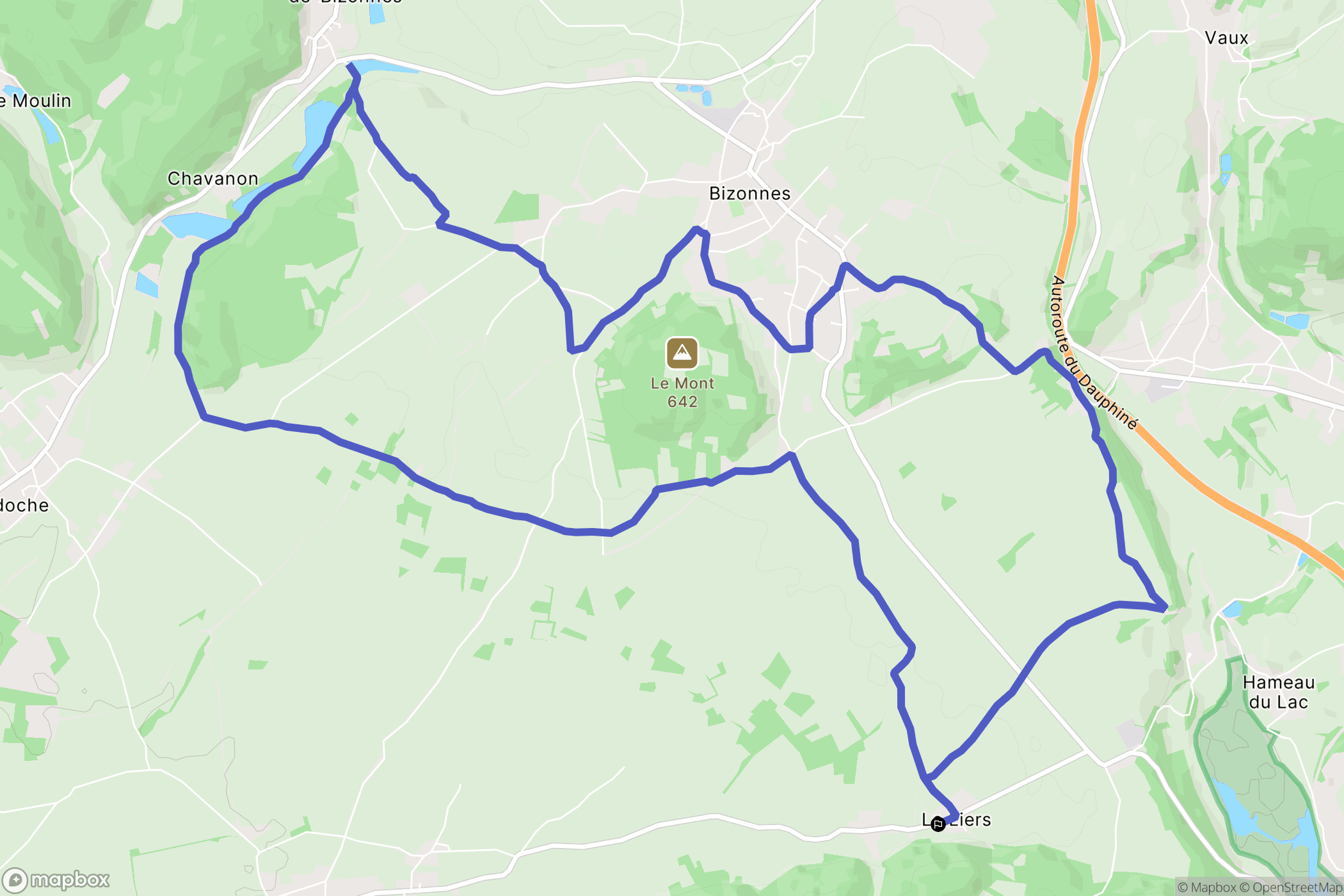 Châbons : carte du parcours de randonnée - France