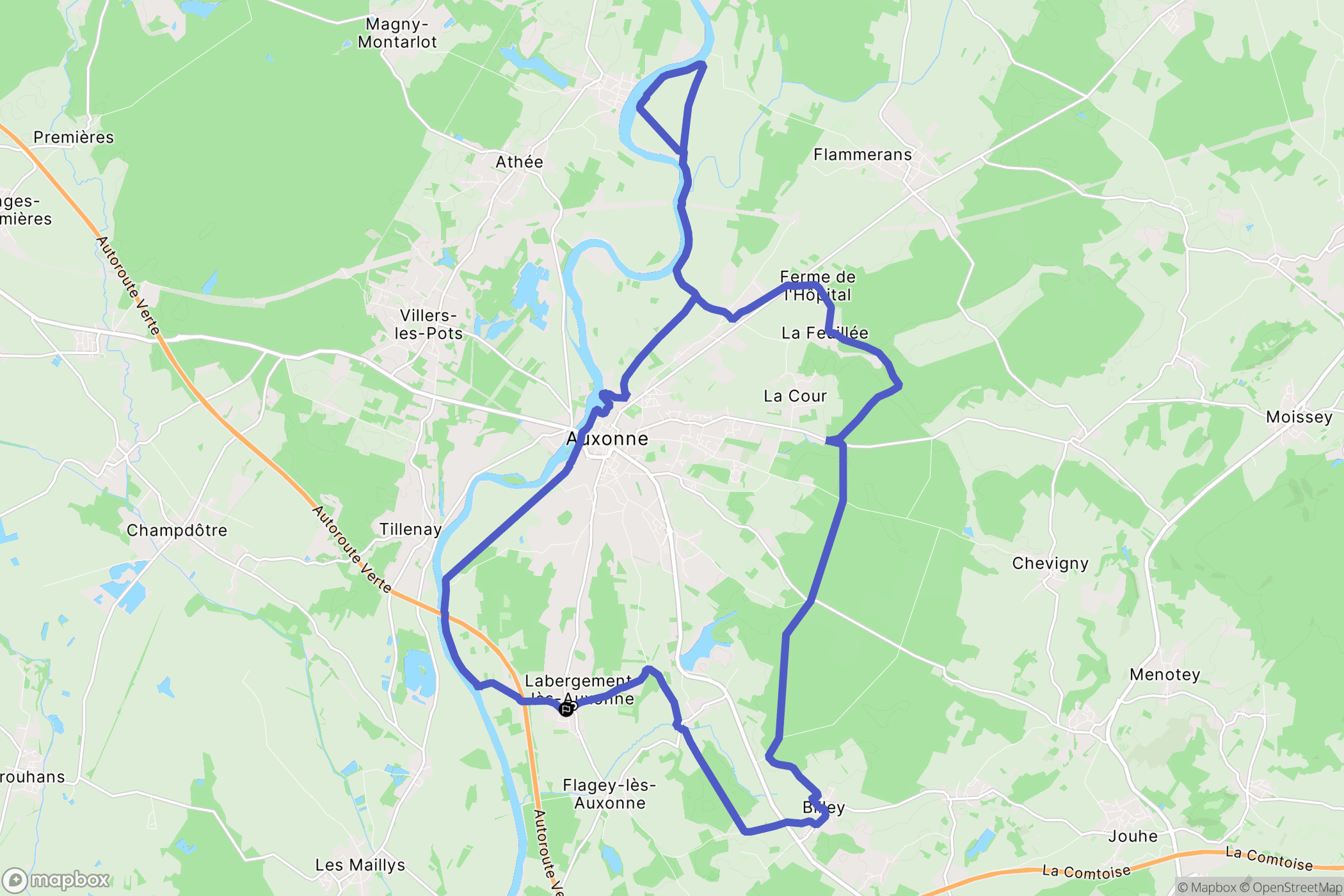 Labergement-lès-Auxonne : carte du parcours de randonnée - France