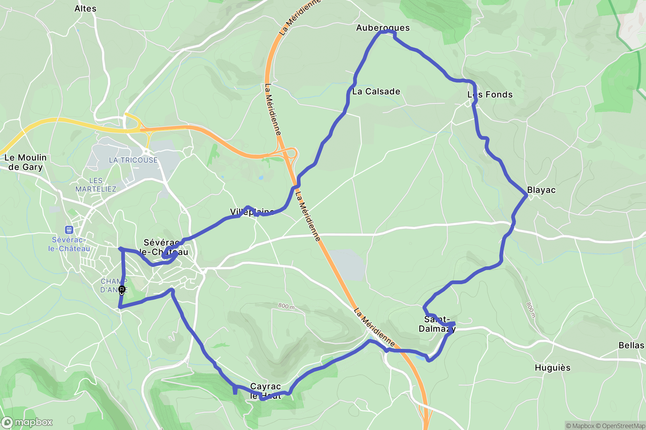 Sévérac d'Aveyron : carte du parcours de randonnée - France