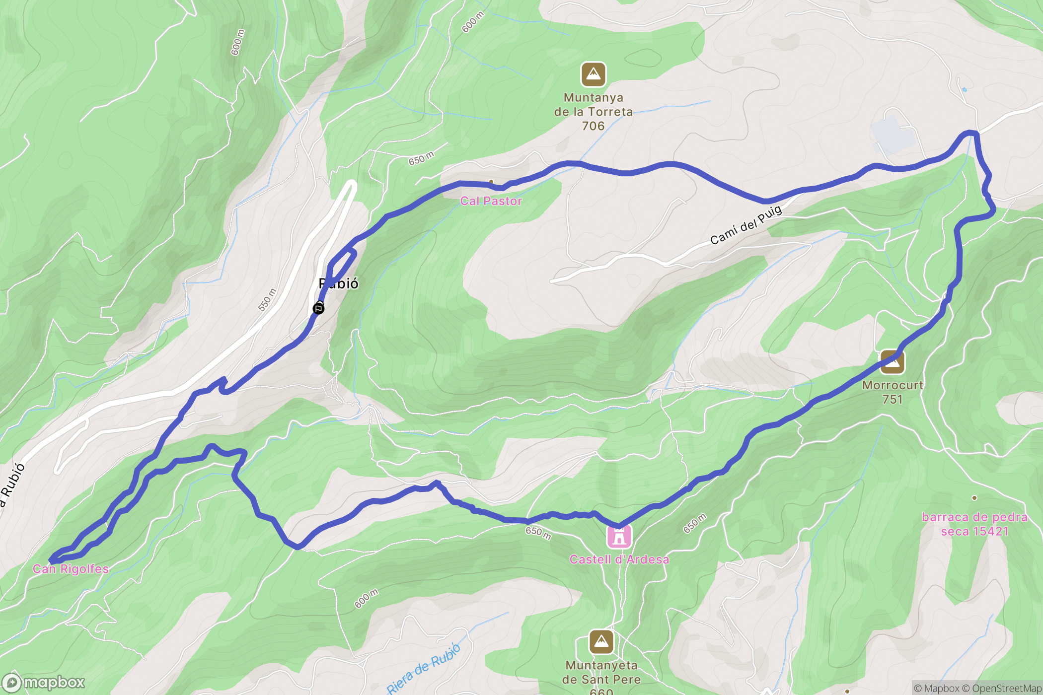 Rubió : carte du parcours de randonnée - Spain