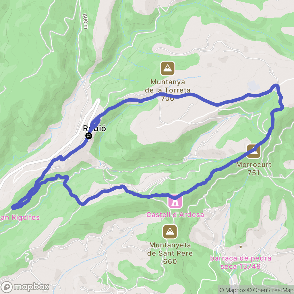 Rubió : carte du parcours de randonnée - Spain