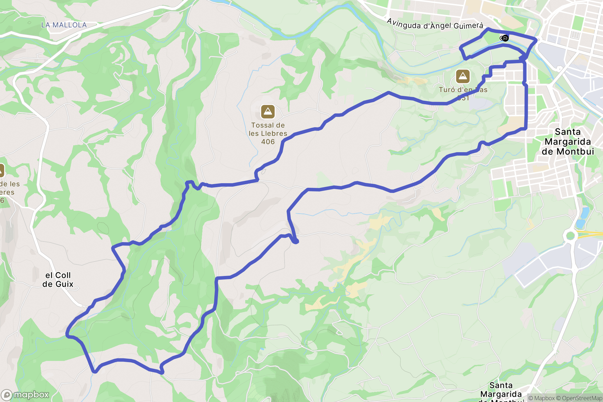 Igualada : carte du parcours de randonnée - Spain