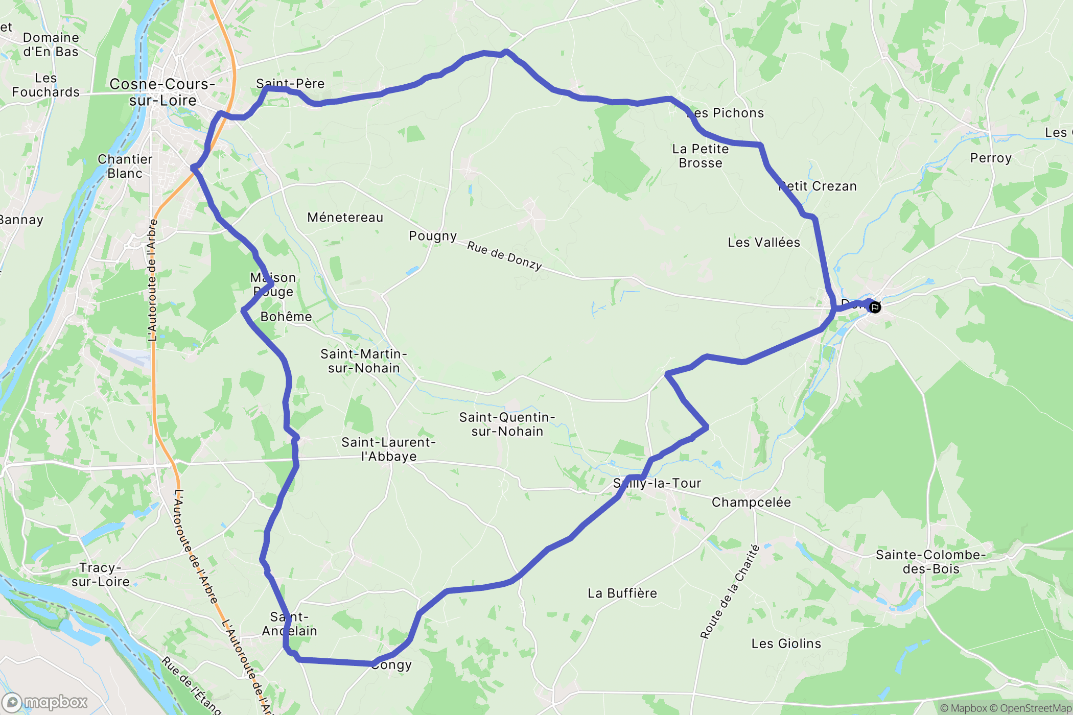 Donzy : carte du parcours de randonnée - France