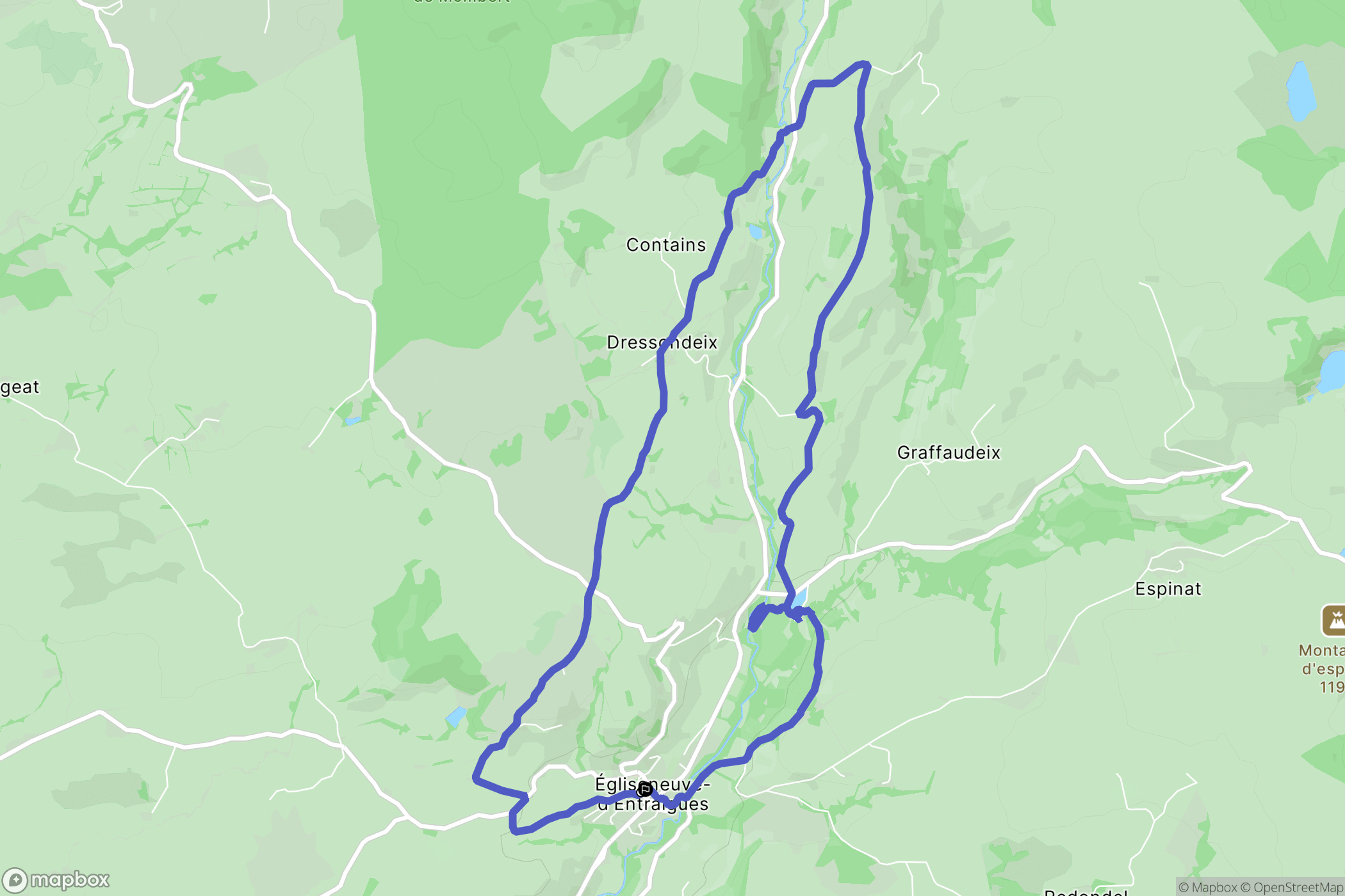 Égliseneuve-d'Entraigues : carte du parcours de randonnée - France