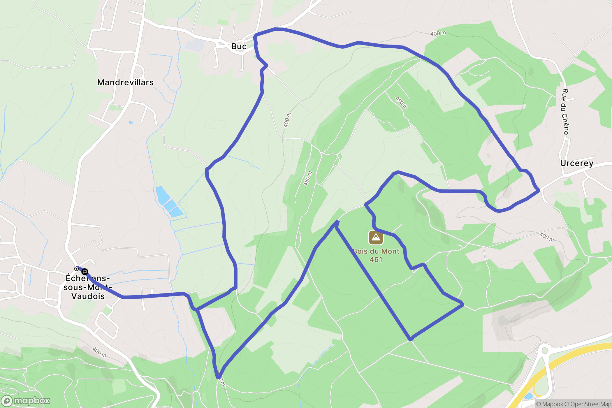 Échenans-sous-Mont-Vaudois : carte du parcours de randonnée - France
