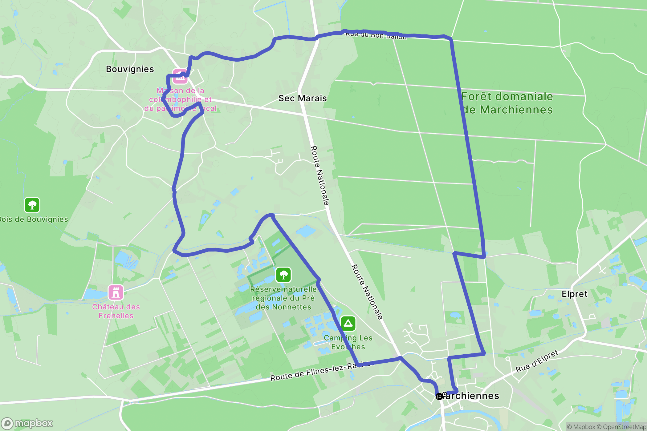 Marchiennes : carte du parcours de randonnée - France