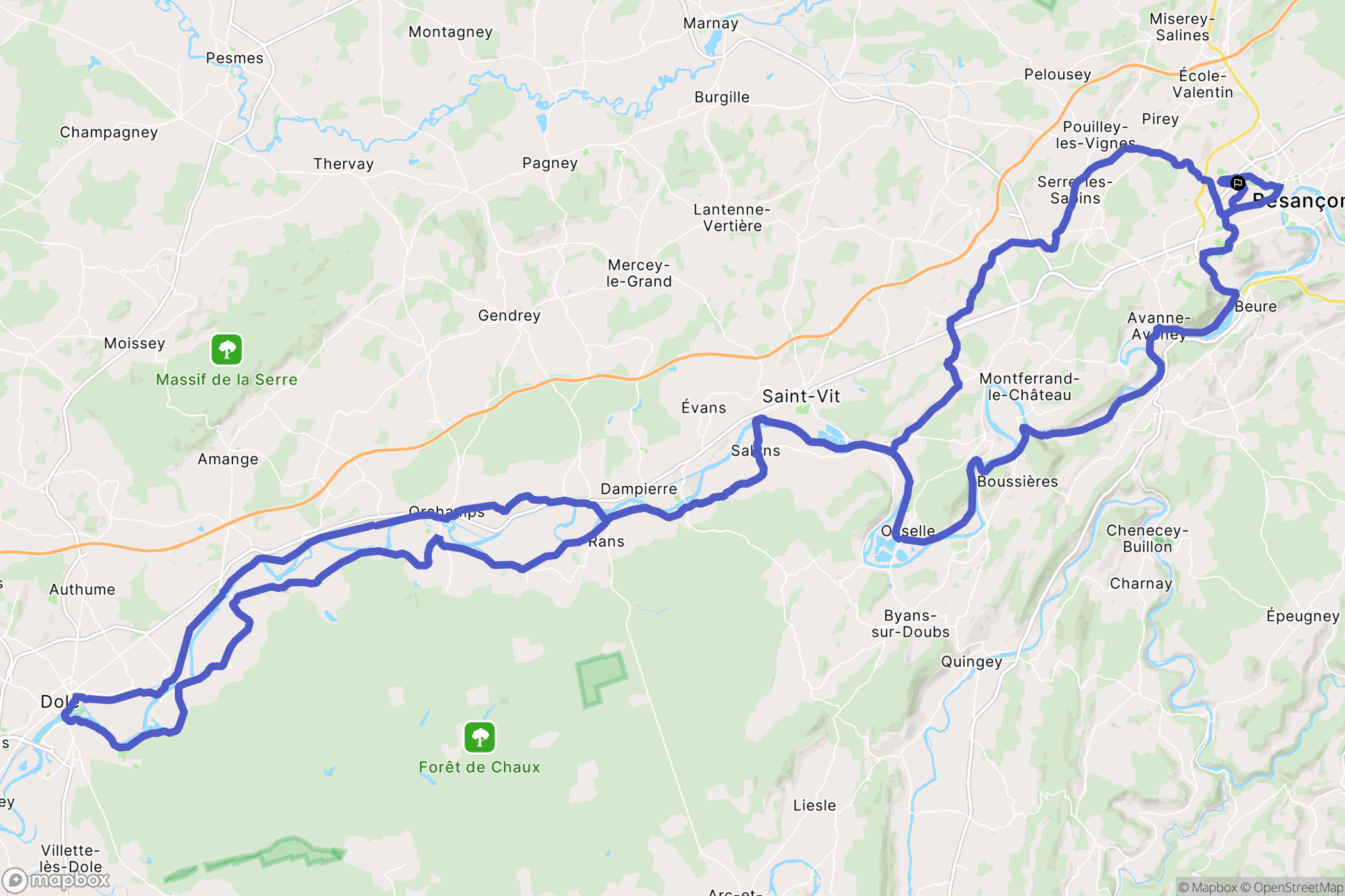 Besançon : carte du parcours de randonnée - France