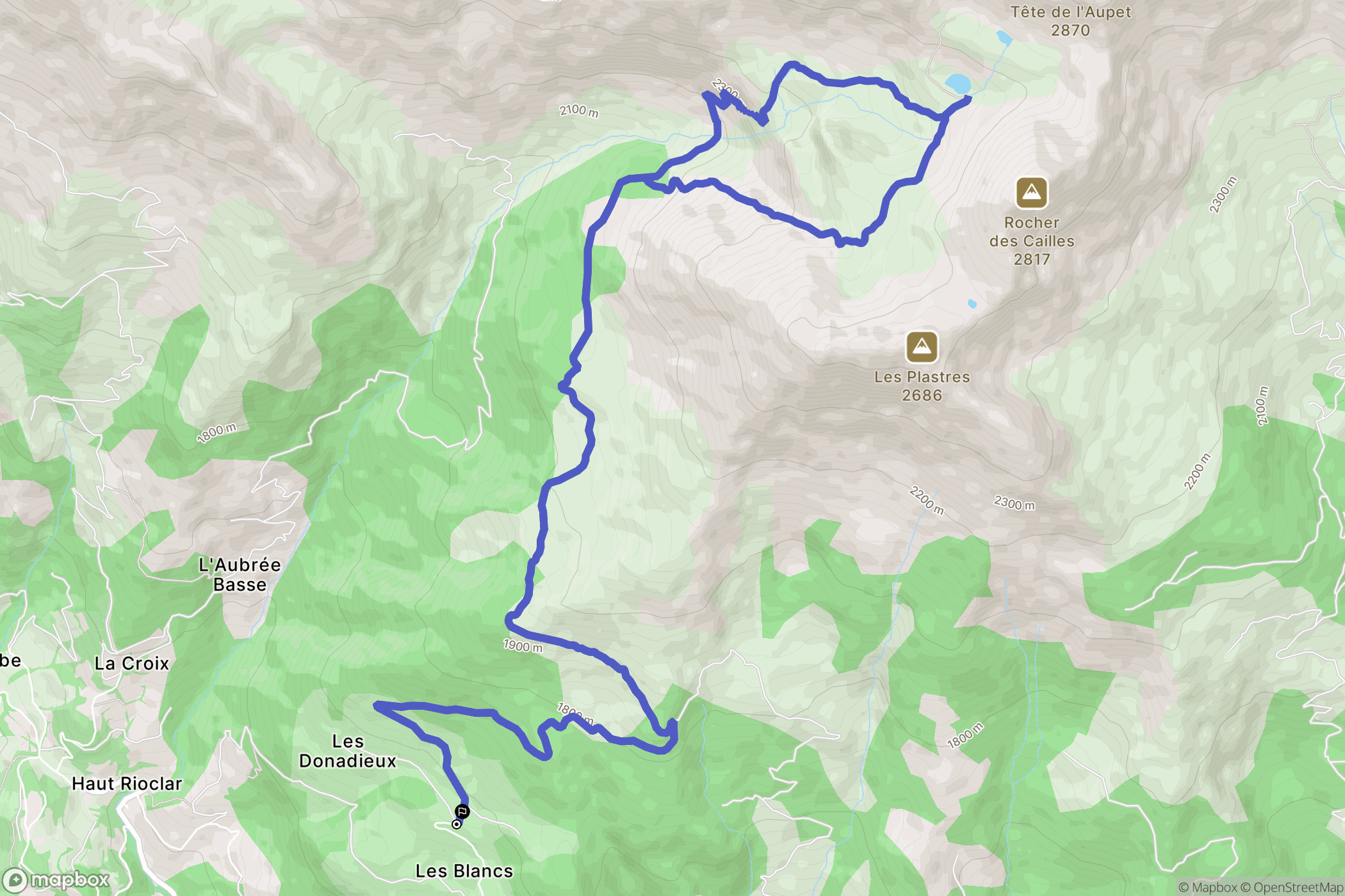 Les Thuiles : carte du parcours de randonnée - France