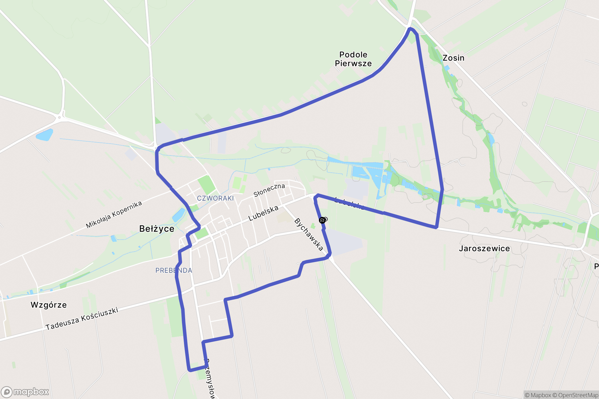 Bełżyce: mapa trasy - Poland