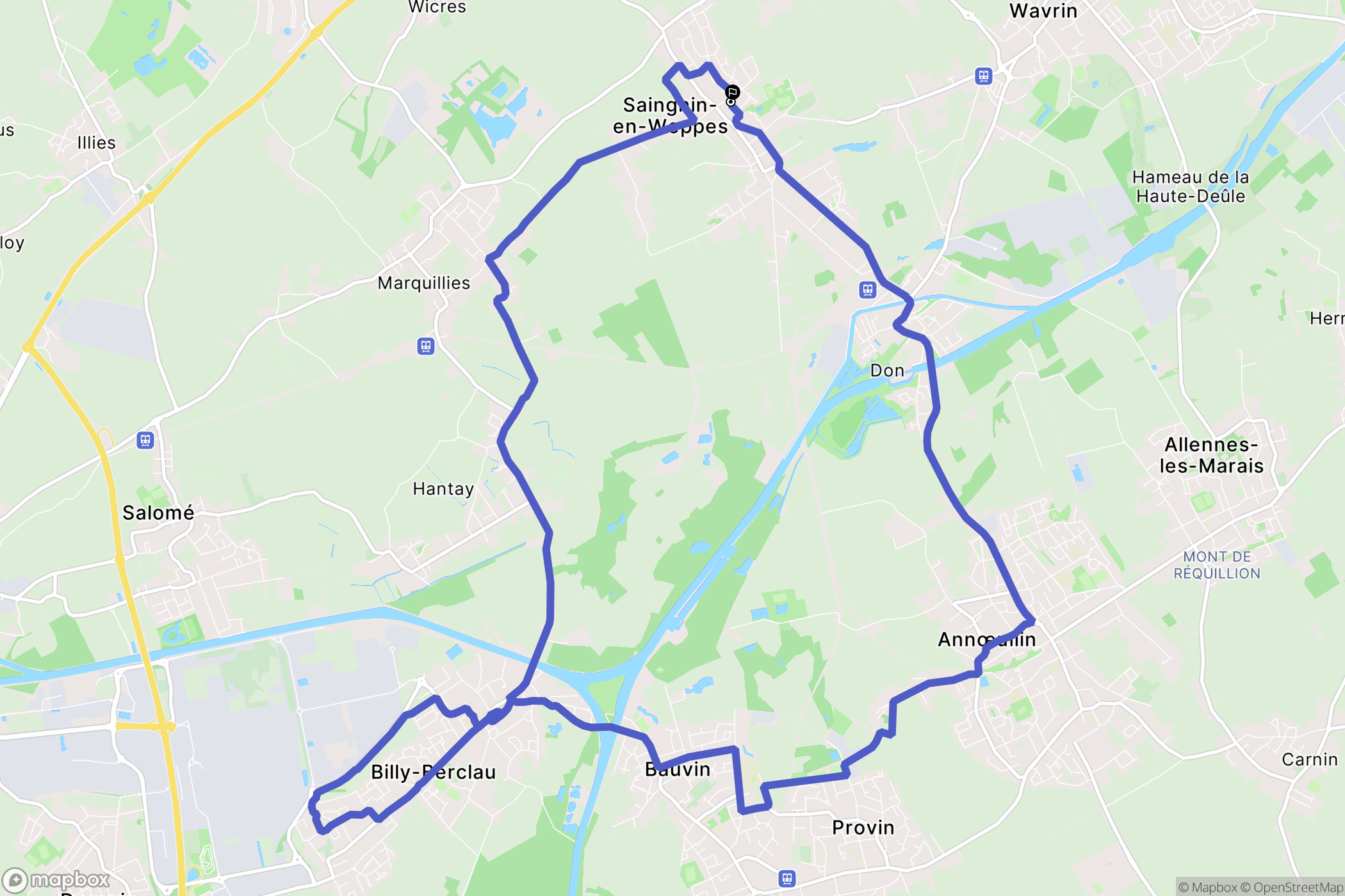 Sainghin-en-Weppes : carte du parcours de randonnée - France