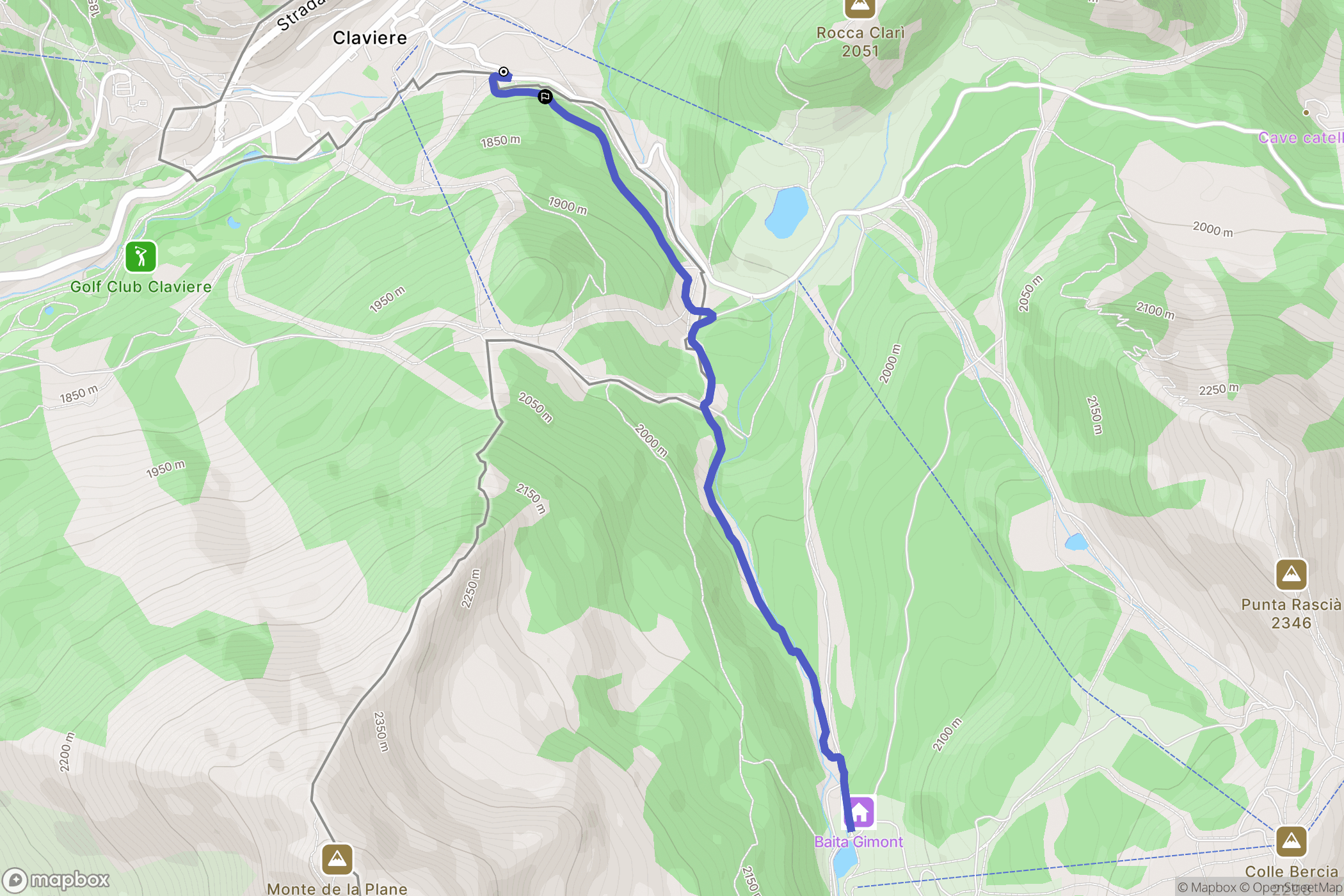 Claviere : carte du parcours de randonnée - Italy