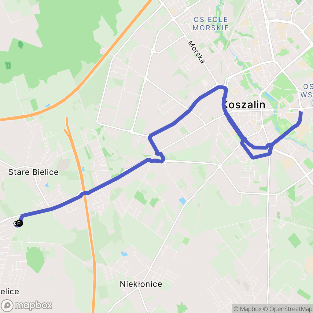 Nowe Bielice: mapa trasy - Poland