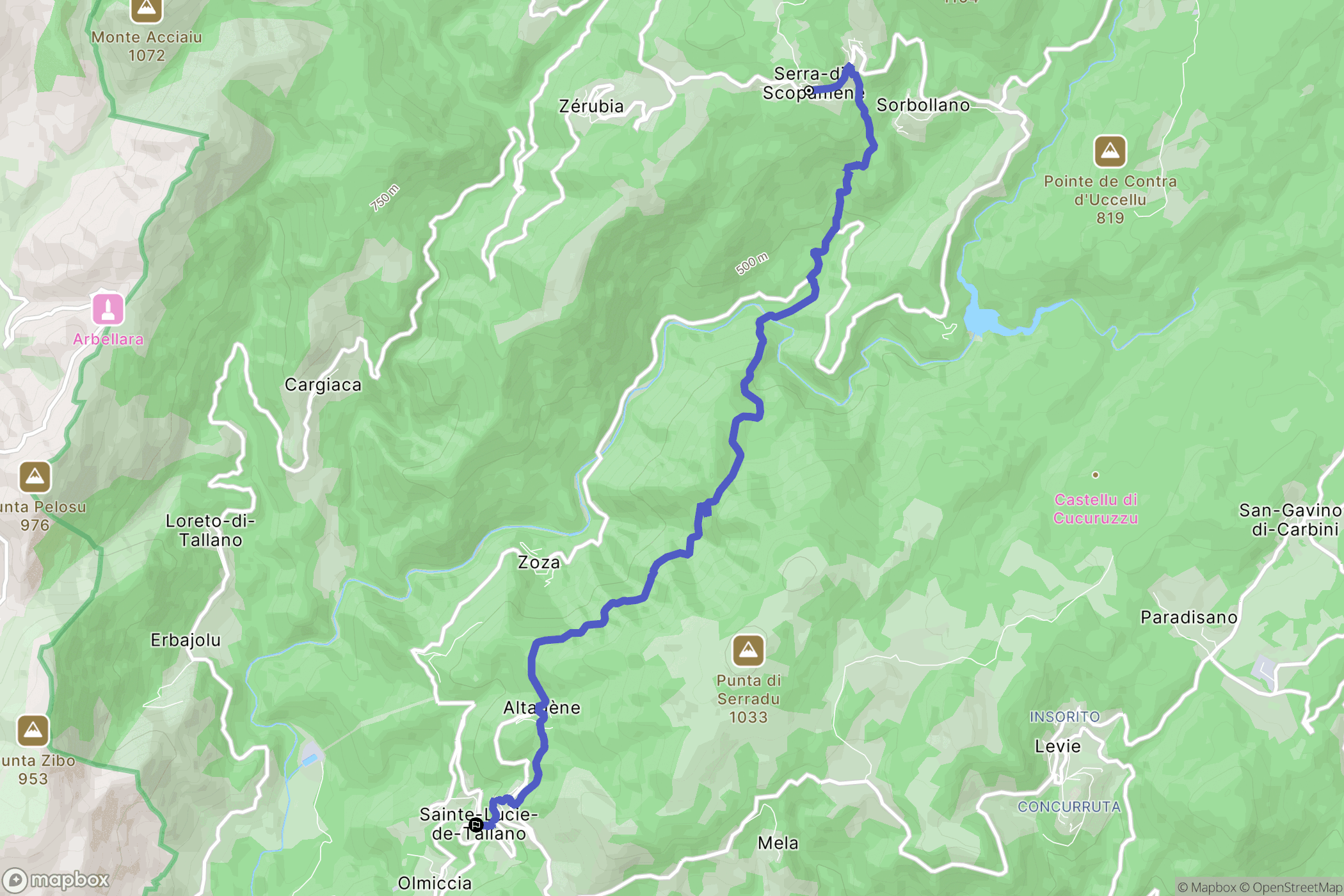 Serra-di-Scopamène : carte du parcours de randonnée - France