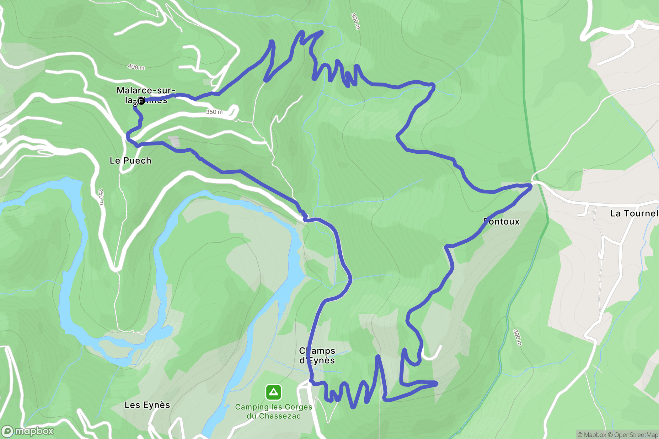 Malarce-sur-la-Thines : carte du parcours de randonnée - France