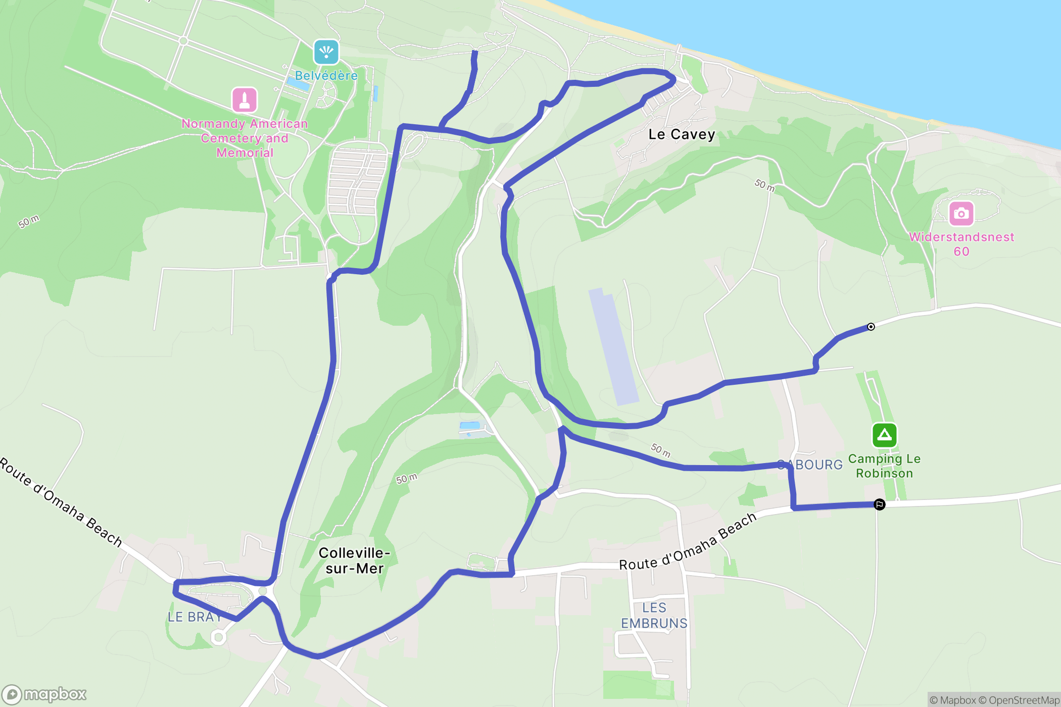 Colleville-sur-Mer : carte du parcours de randonnée - France