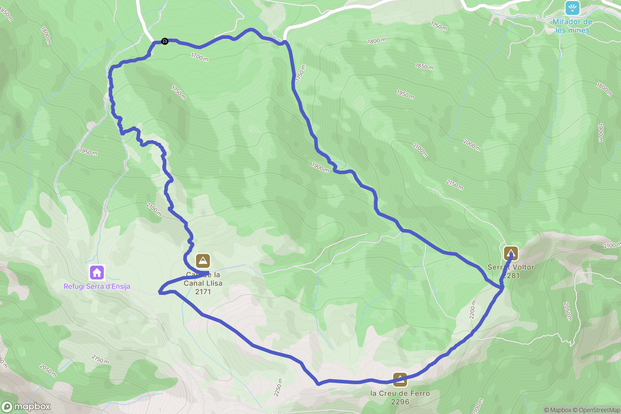 Saldes : carte du parcours de randonnée - Spain