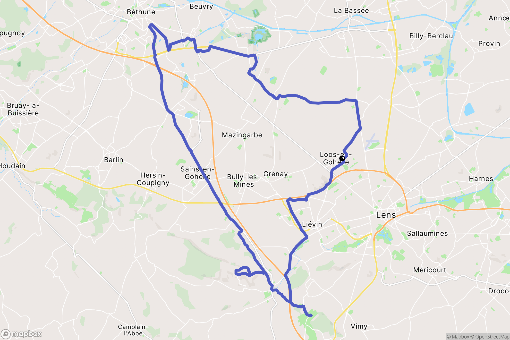 Loos-en-Gohelle : carte du parcours de randonnée - France
