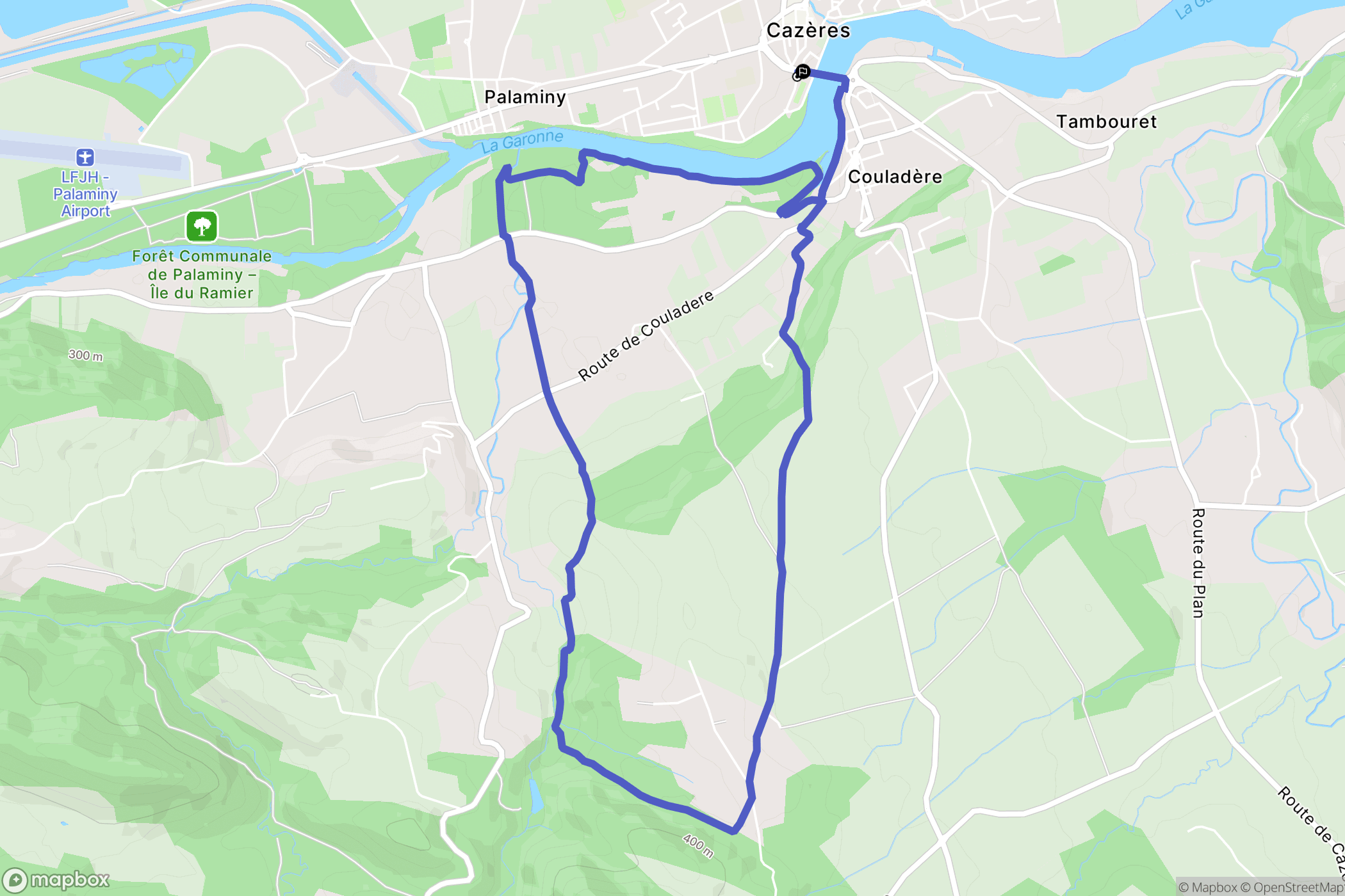 Cazères : carte du parcours de randonnée - France