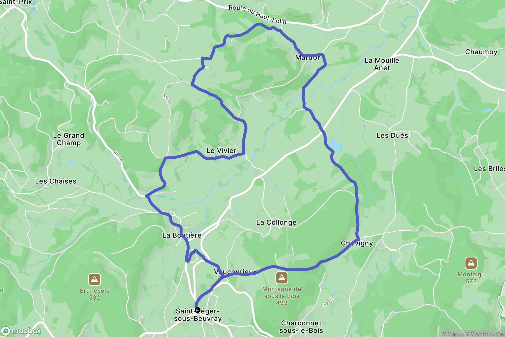 Saint-Léger-sous-Beuvray : carte du parcours de randonnée - France