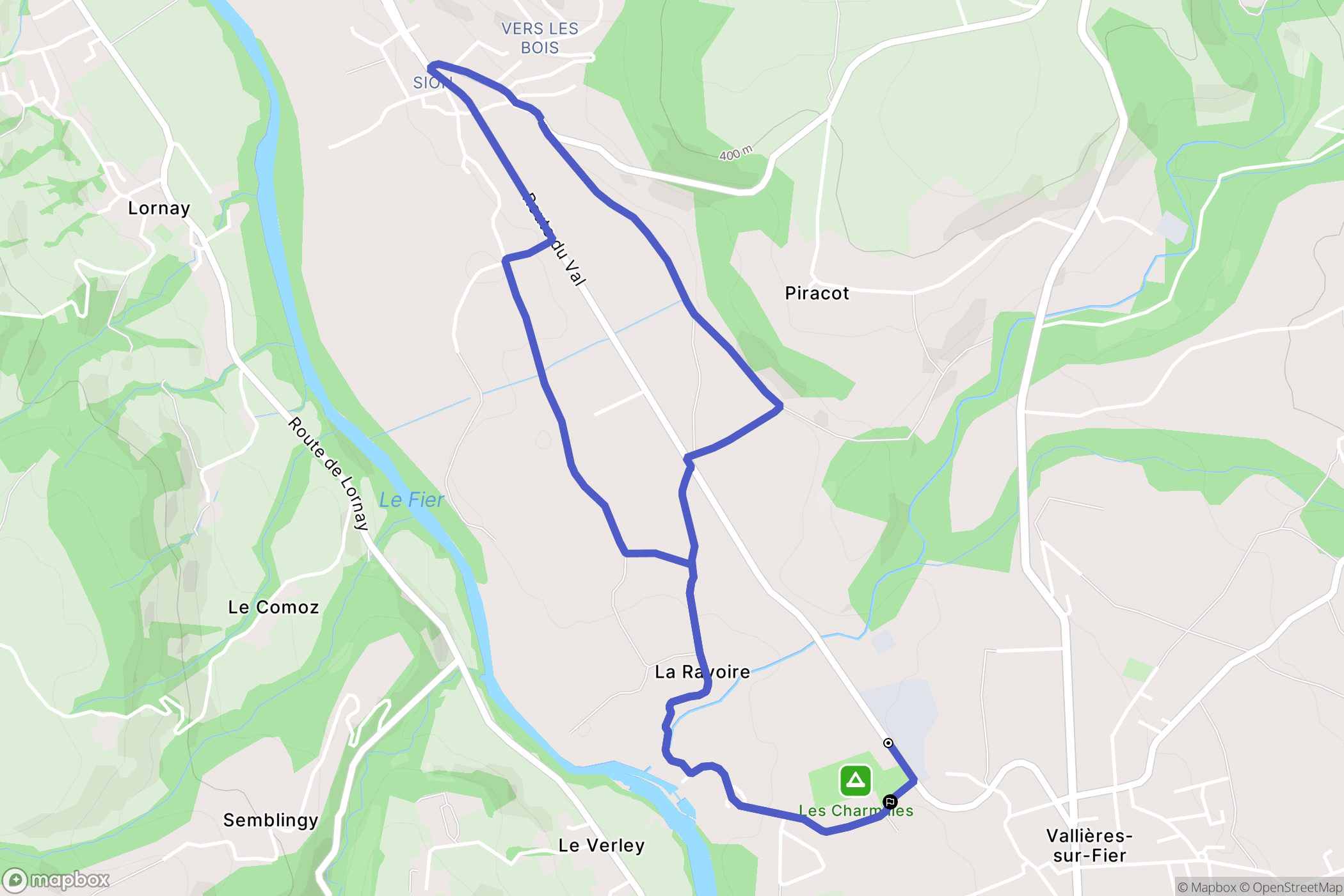 Vallières-sur-Fier : carte du parcours de randonnée - France