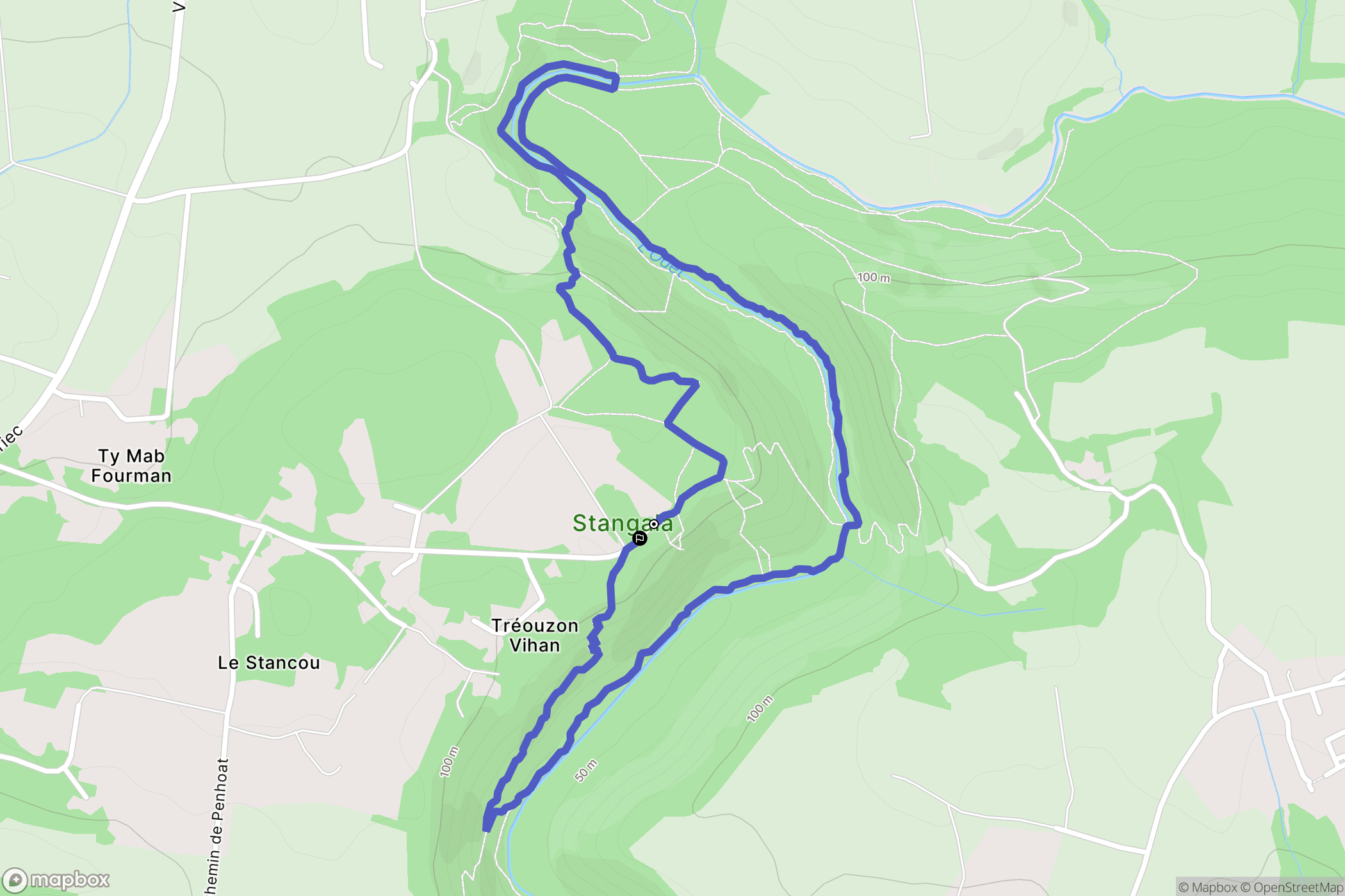 Quimper : carte du parcours de randonnée - France