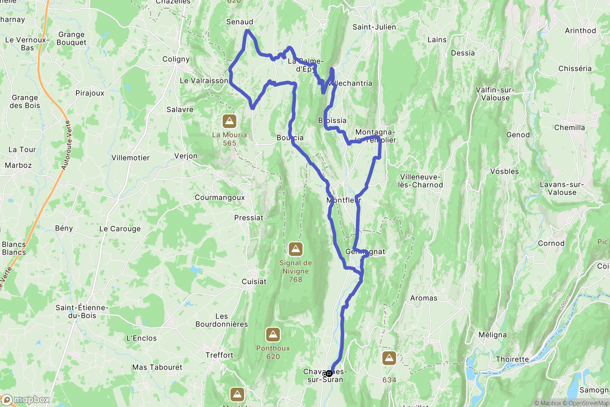 Nivigne et Suran : carte du parcours de randonnée - France