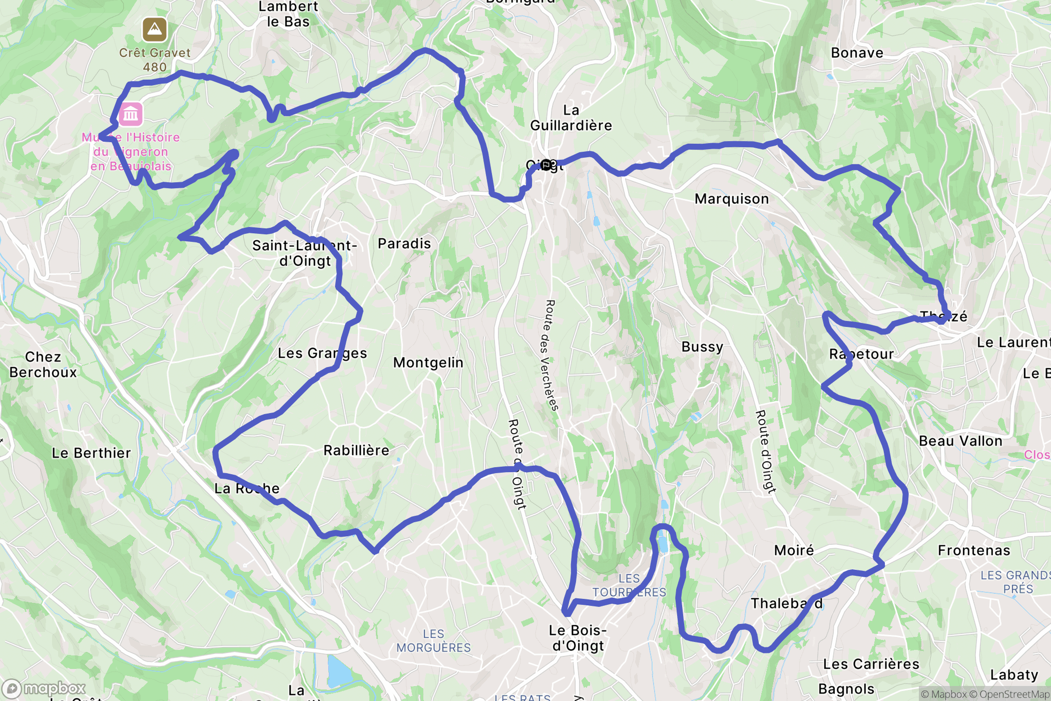 Val d'Oingt : carte du parcours de randonnée - France