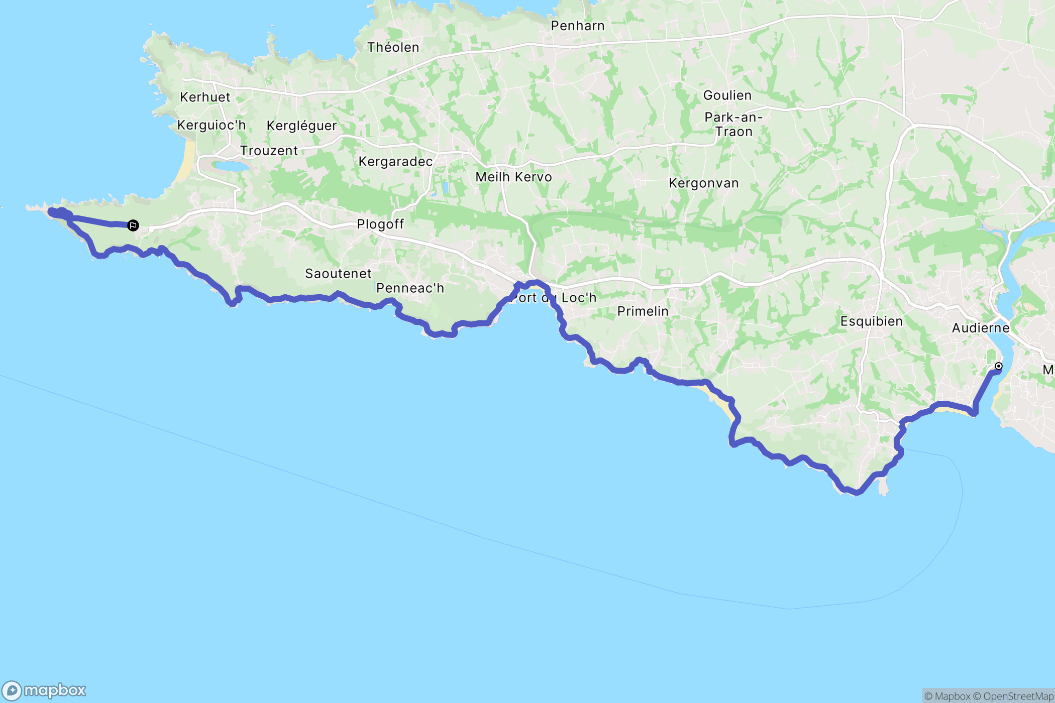 Audierne : carte du parcours de randonnée - France