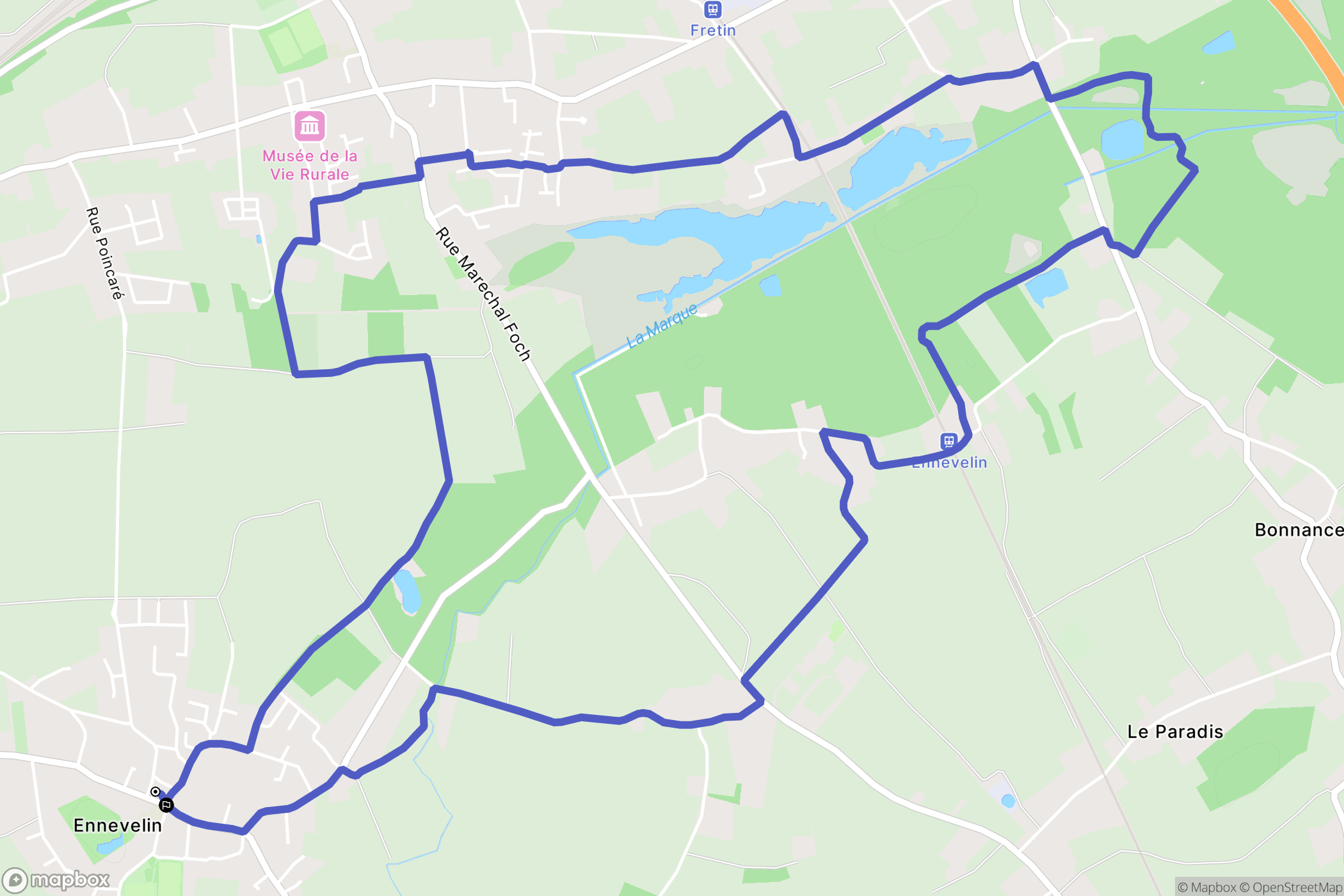 Ennevelin : carte du parcours de randonnée - France