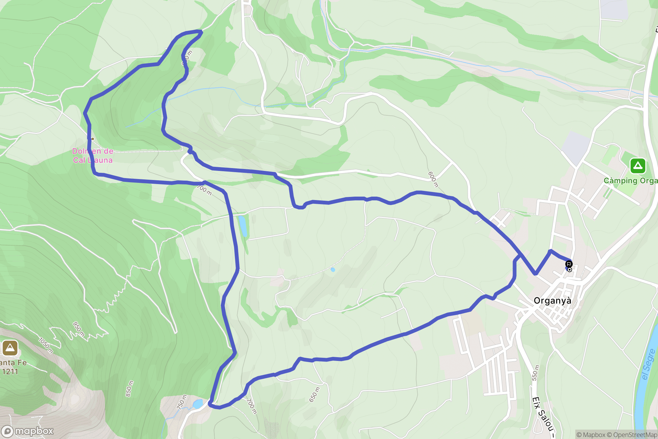 Organyà : carte du parcours de randonnée - Spain