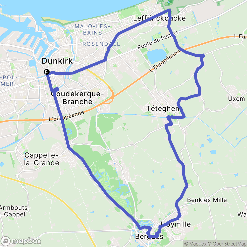 Dunkerque : carte du parcours de randonnée - France